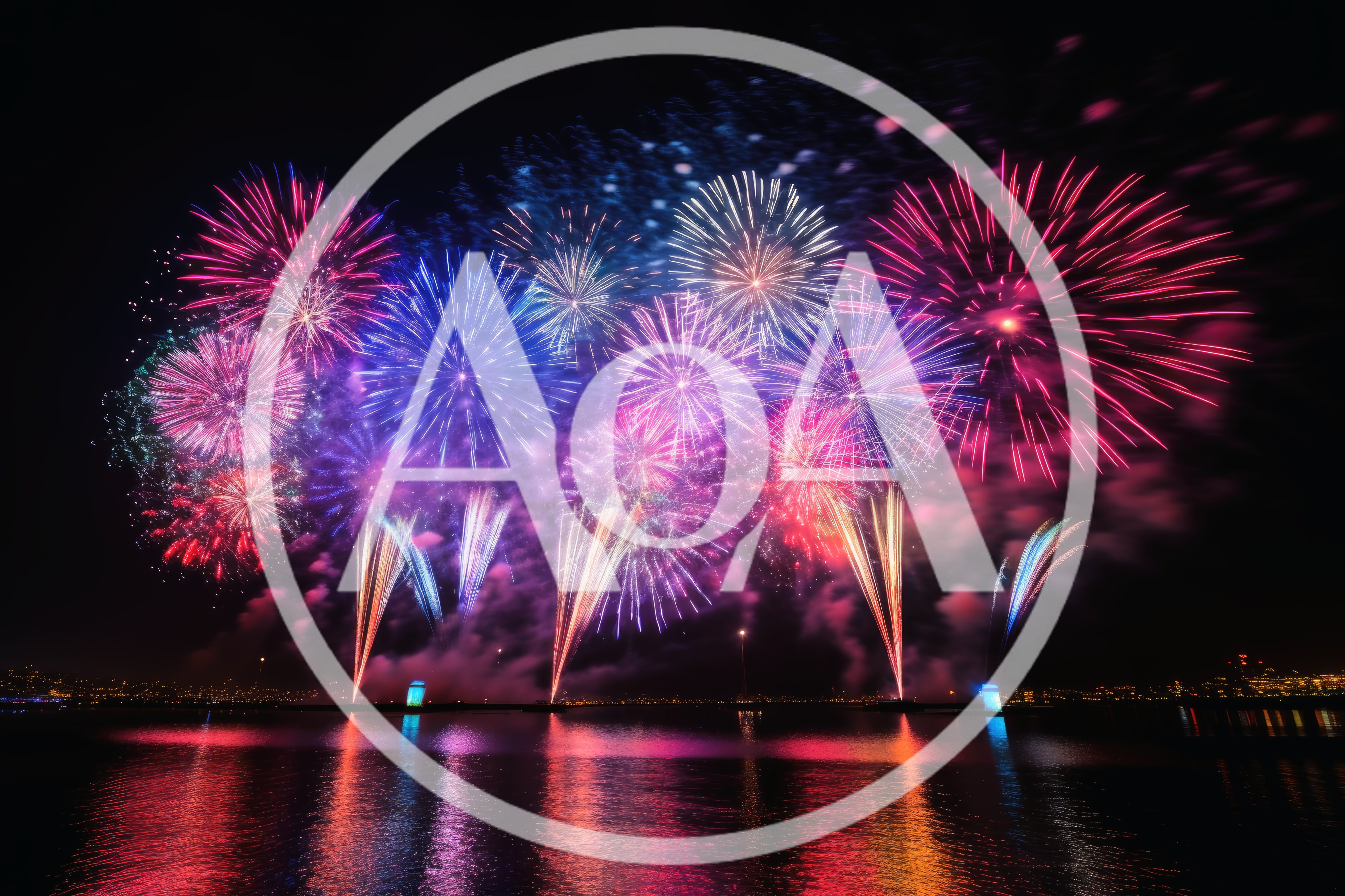 Vibrant Fireworks Display Over Calm Water