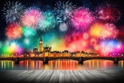 New Year Fireworks Over Big Ben And Westminster Bridge
