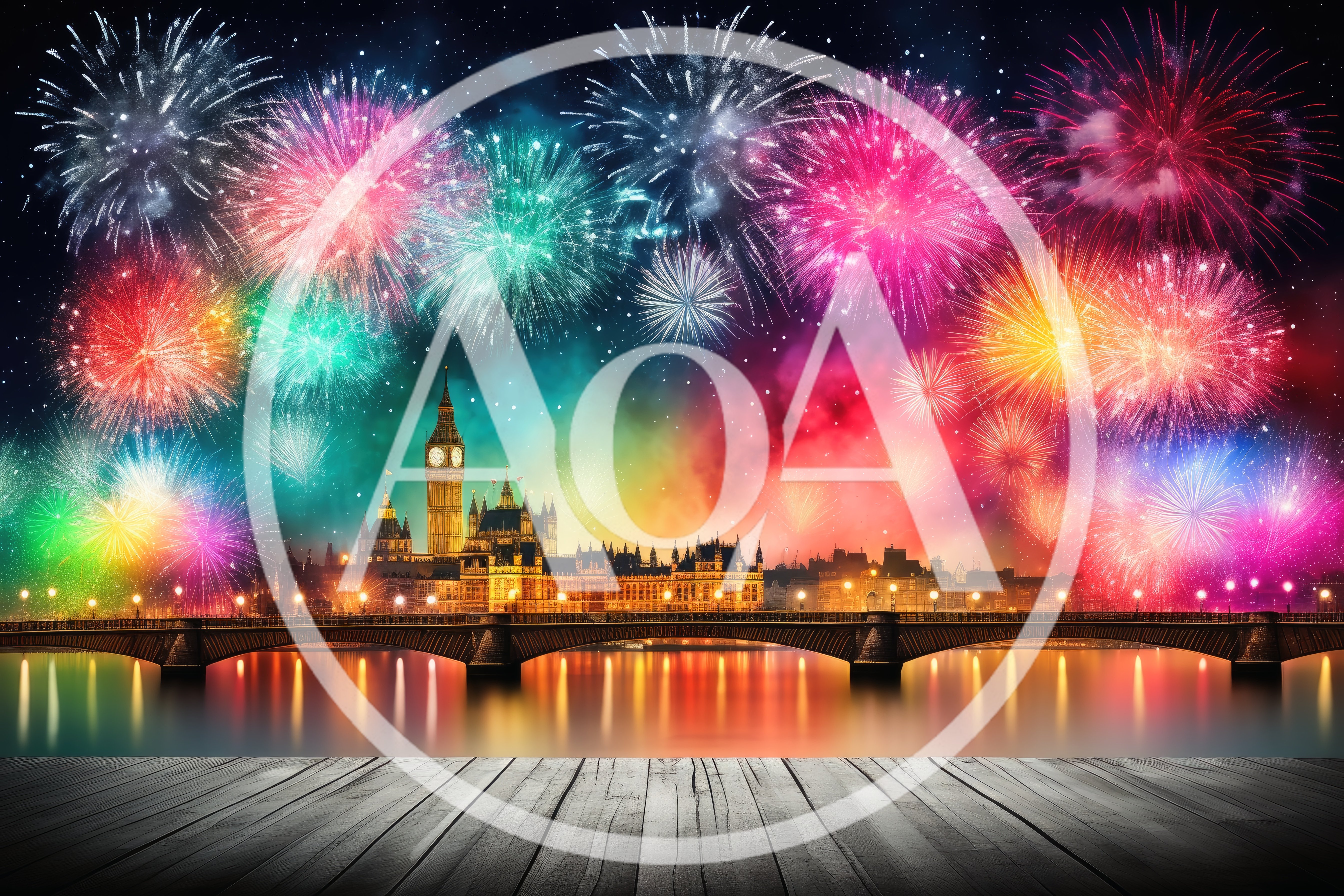 New Year Fireworks Over Big Ben And Westminster Bridge
