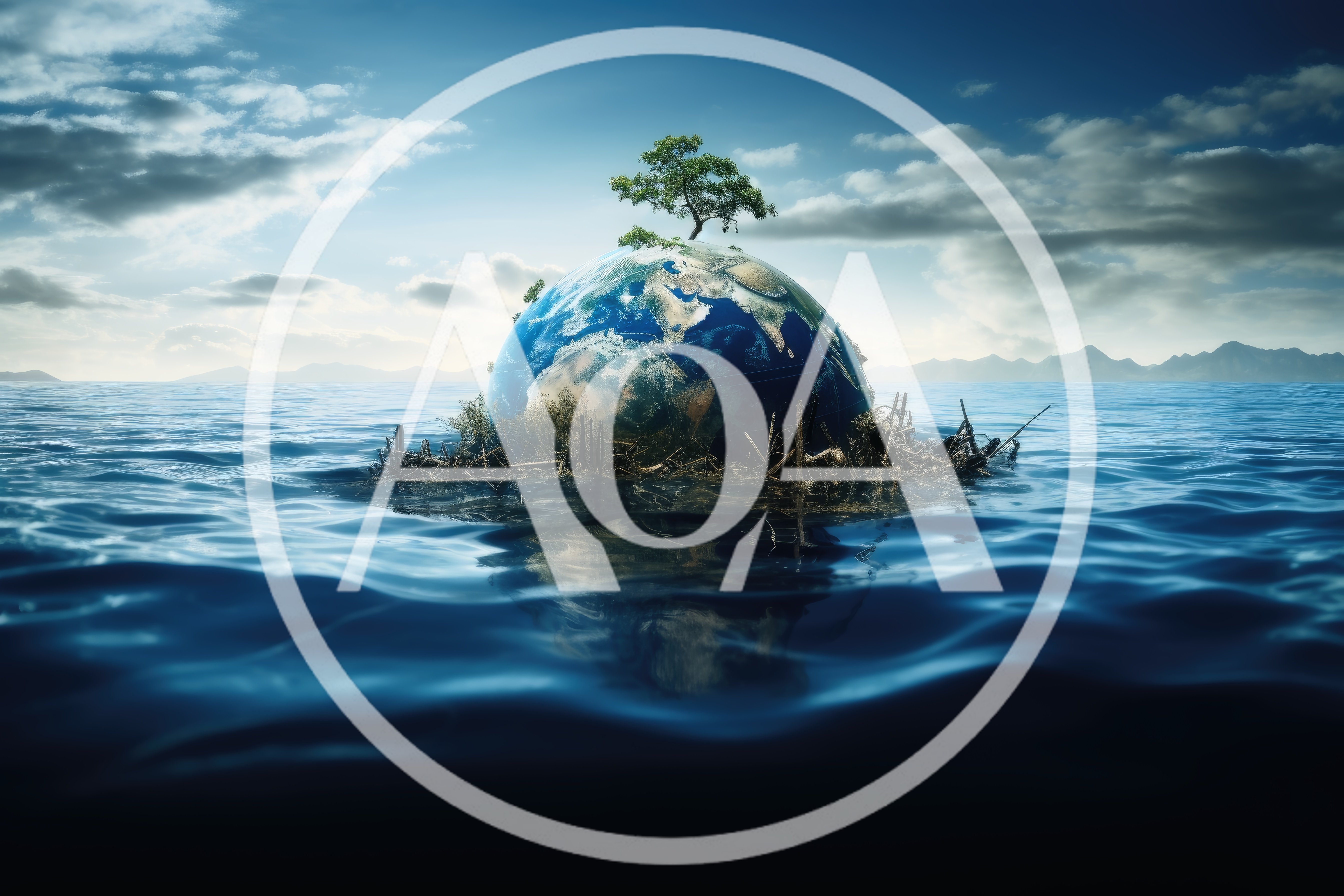 Surreal Earth Globe Floating In The Ocean