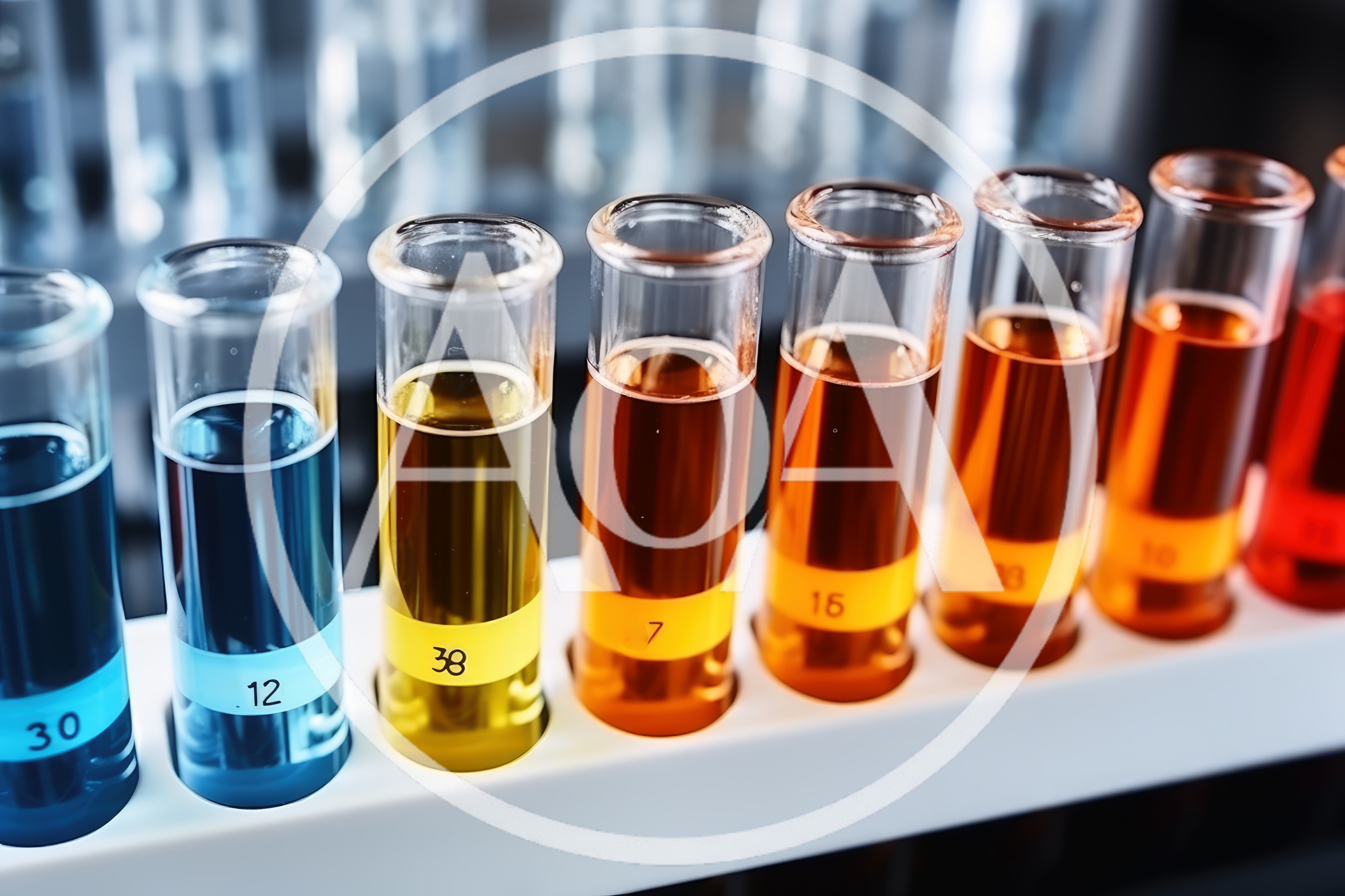 Laboratory Test Tubes With Colored Chemical Solutions