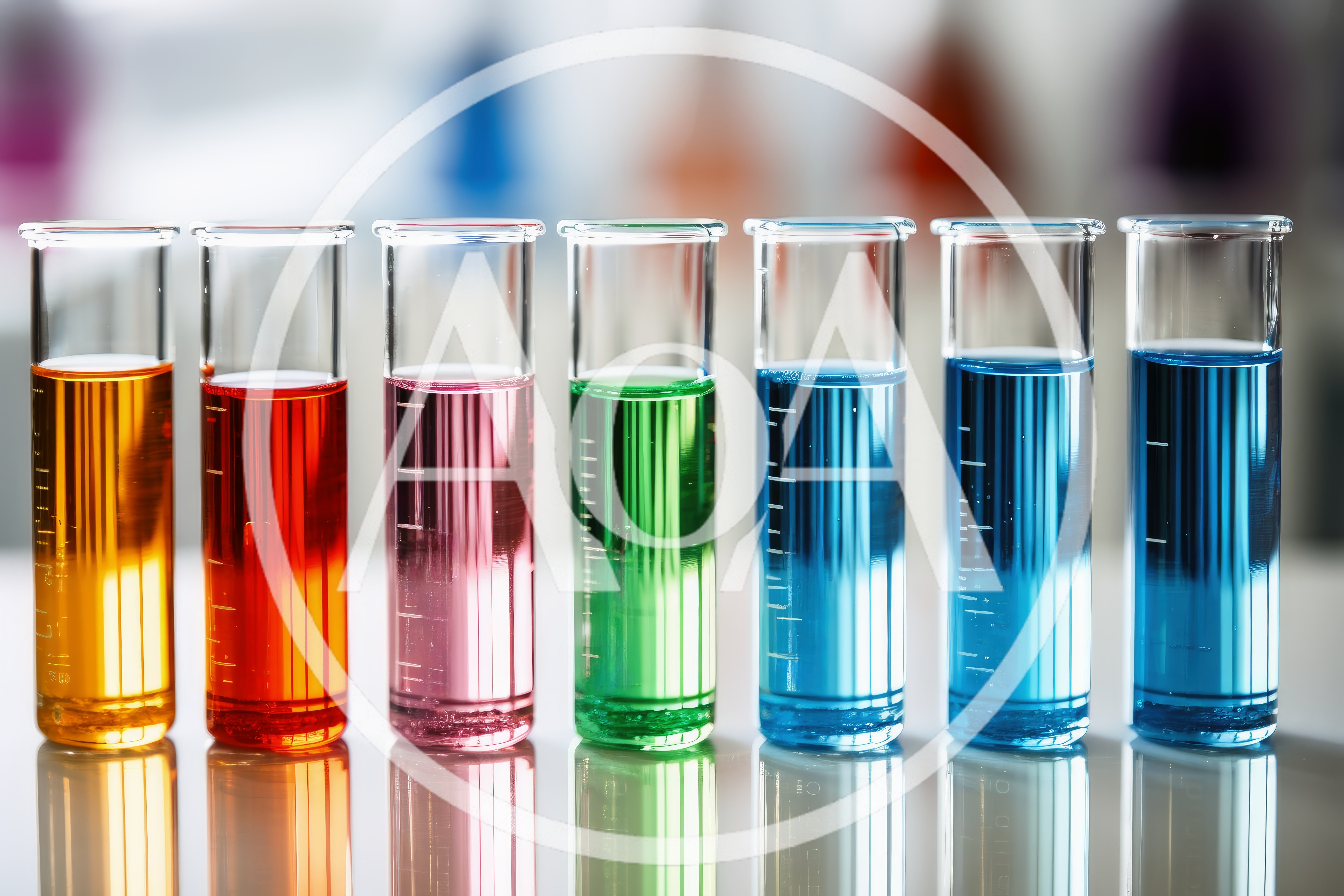 Seven Glass Test Tubes With Colorful Chemical Liquids