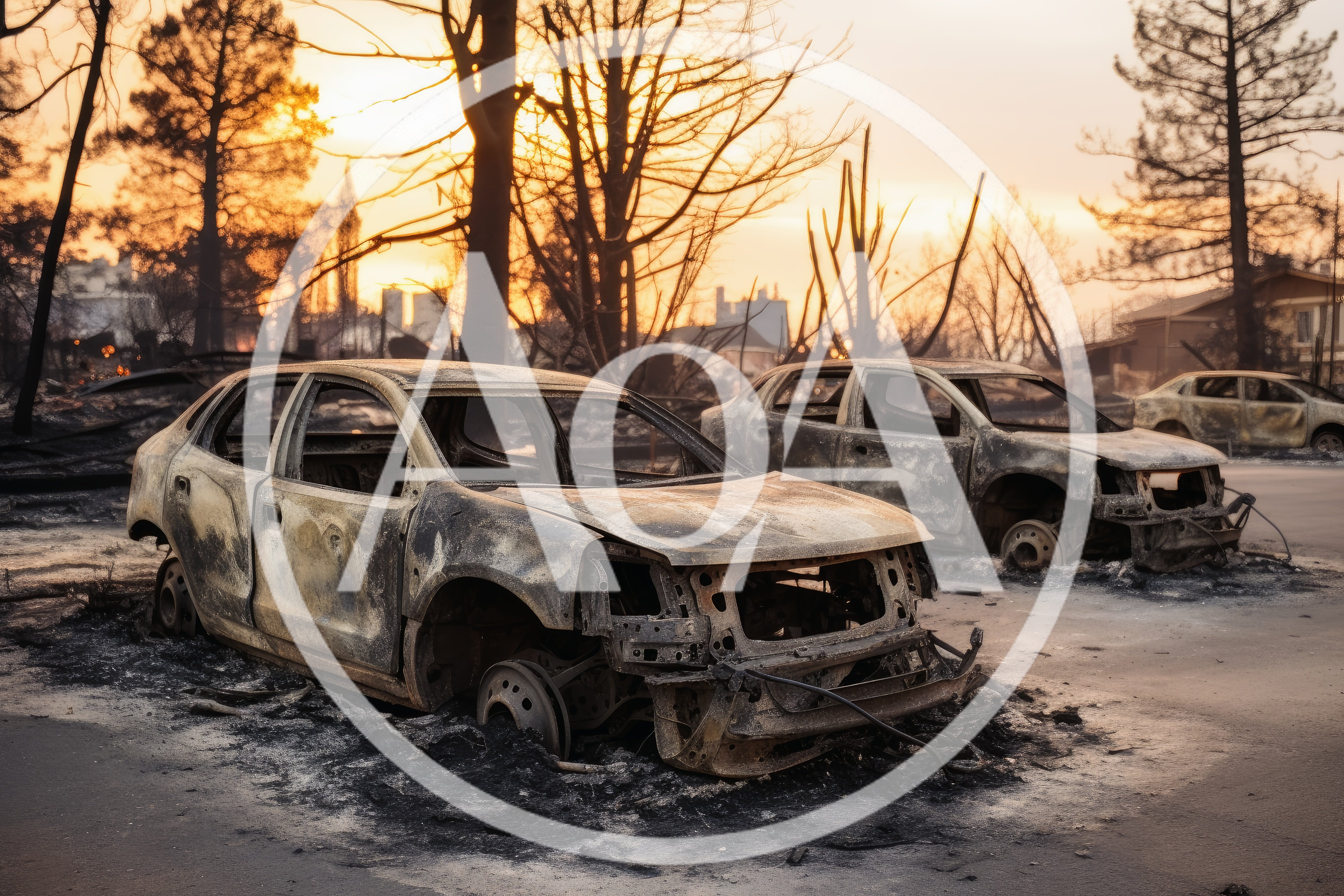 Burnt Out Vehicles In The Aftermath Of A Wildfire
