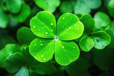 Four Leaf Clover With Dew Drops