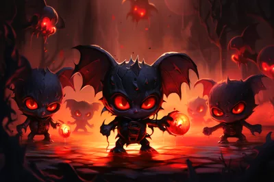 Group Of Dark Fantasy Demon Creatures In Hell