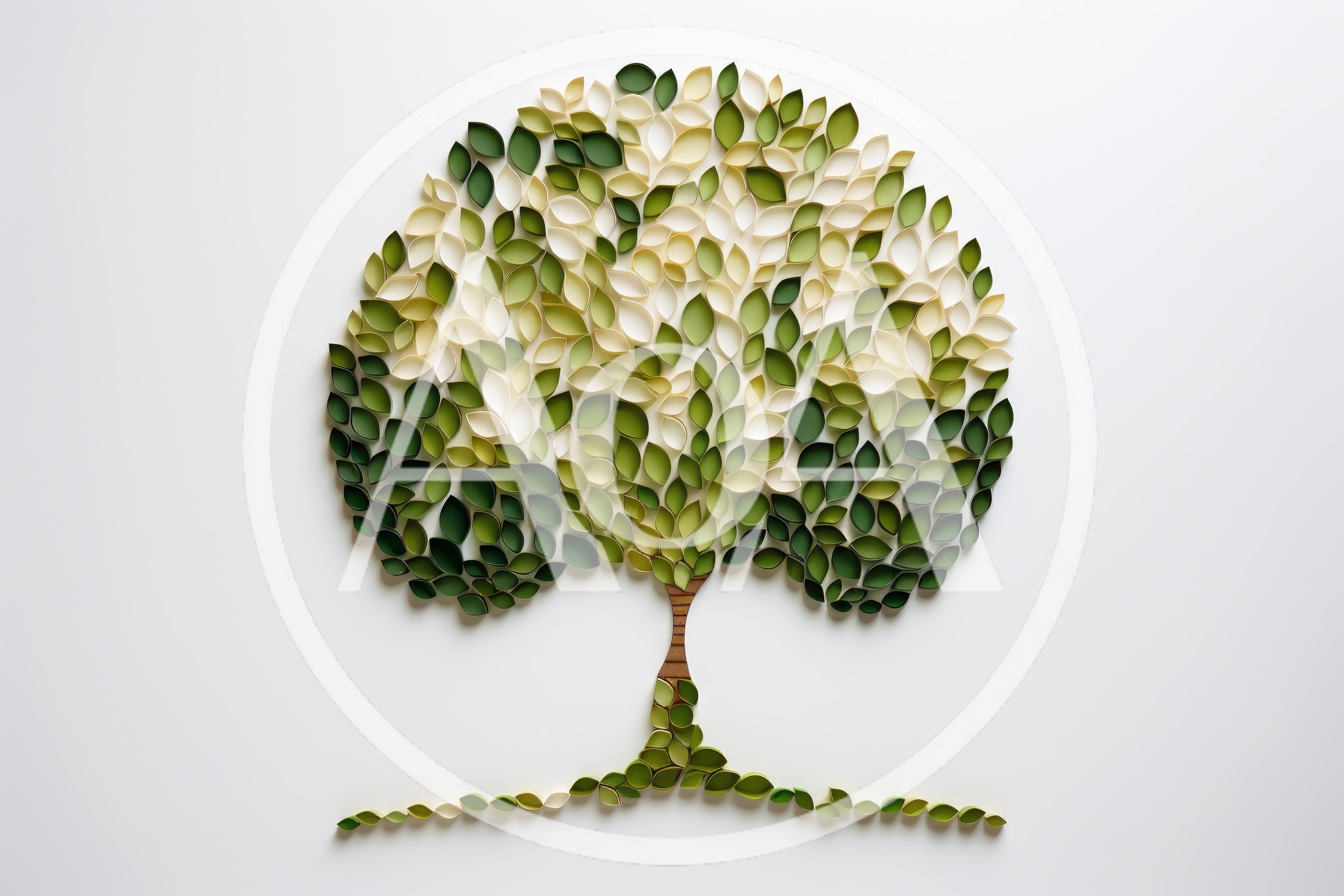 Paper Quilling Art Of A Tree With Green Leaves