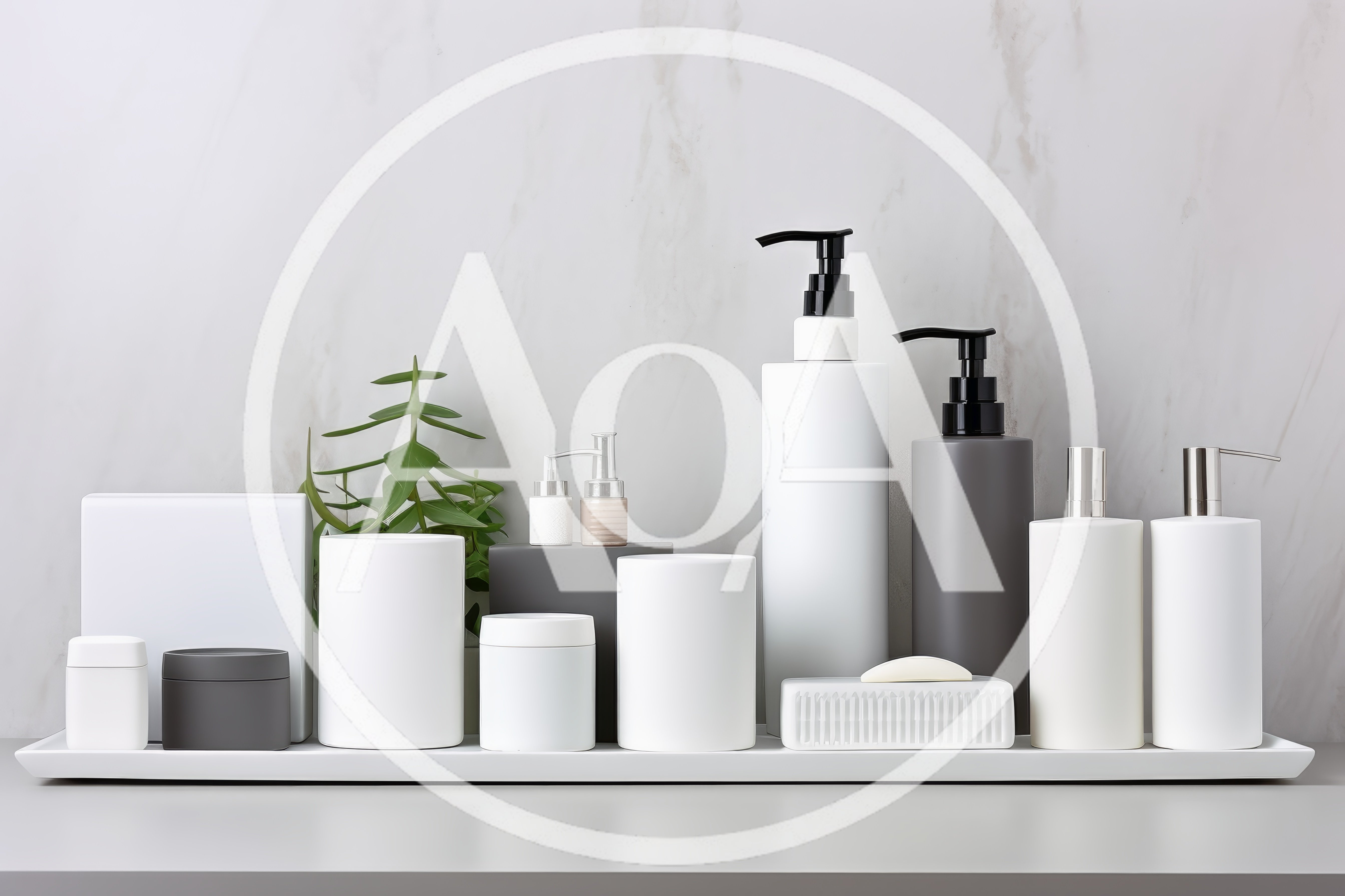 Minimalist Bathroom Toiletries Set On Marble Countertop
