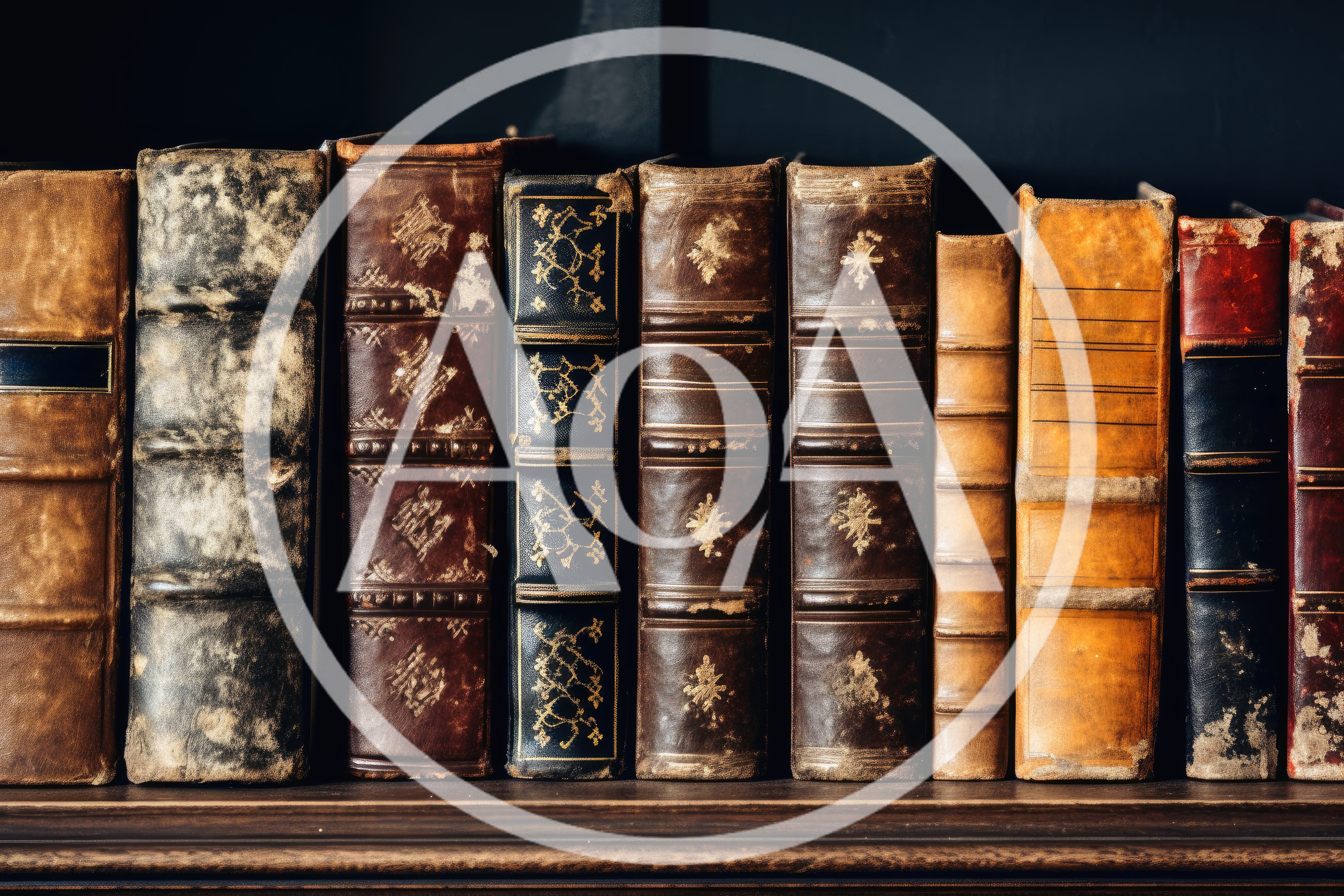 Row Of Antique Leather Bound Books On Shelf