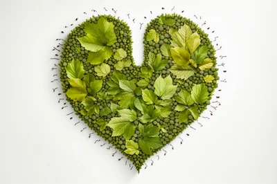 Heart Shape Made Of Green Leaves And Moss