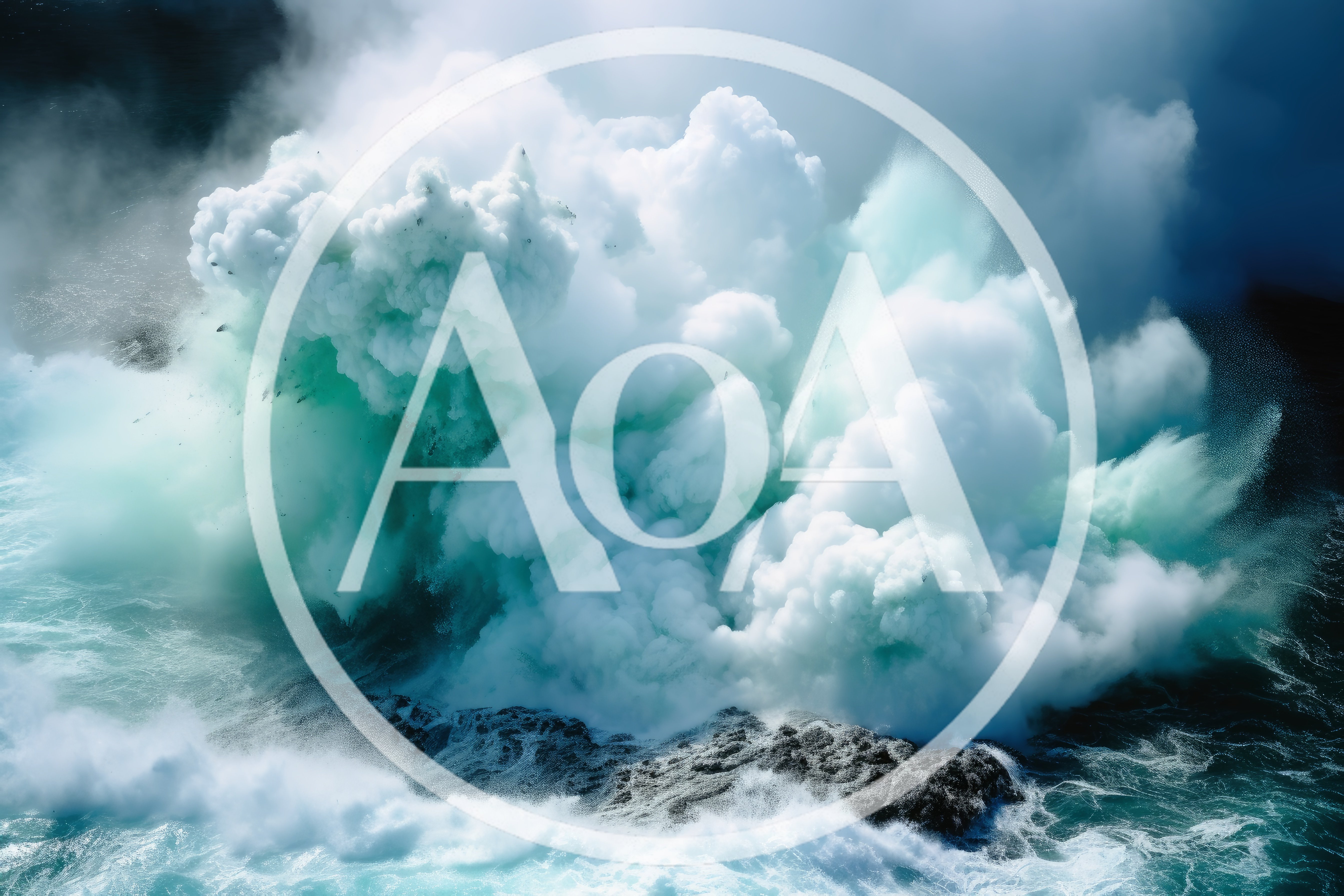Powerful Ocean Wave Crashing Against Rocky Shoreline