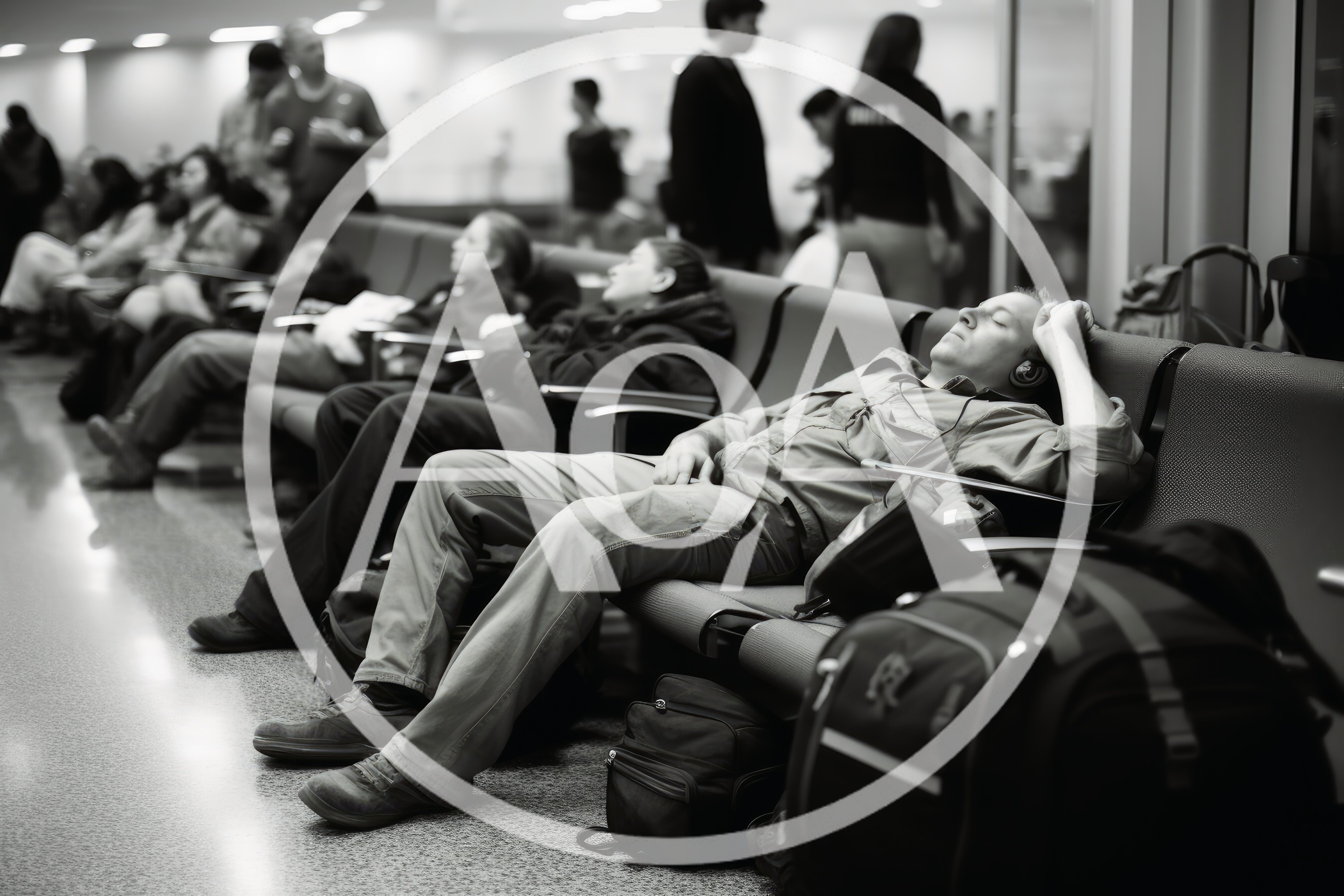 Travelers Sleeping In Airport Terminal Waiting Area