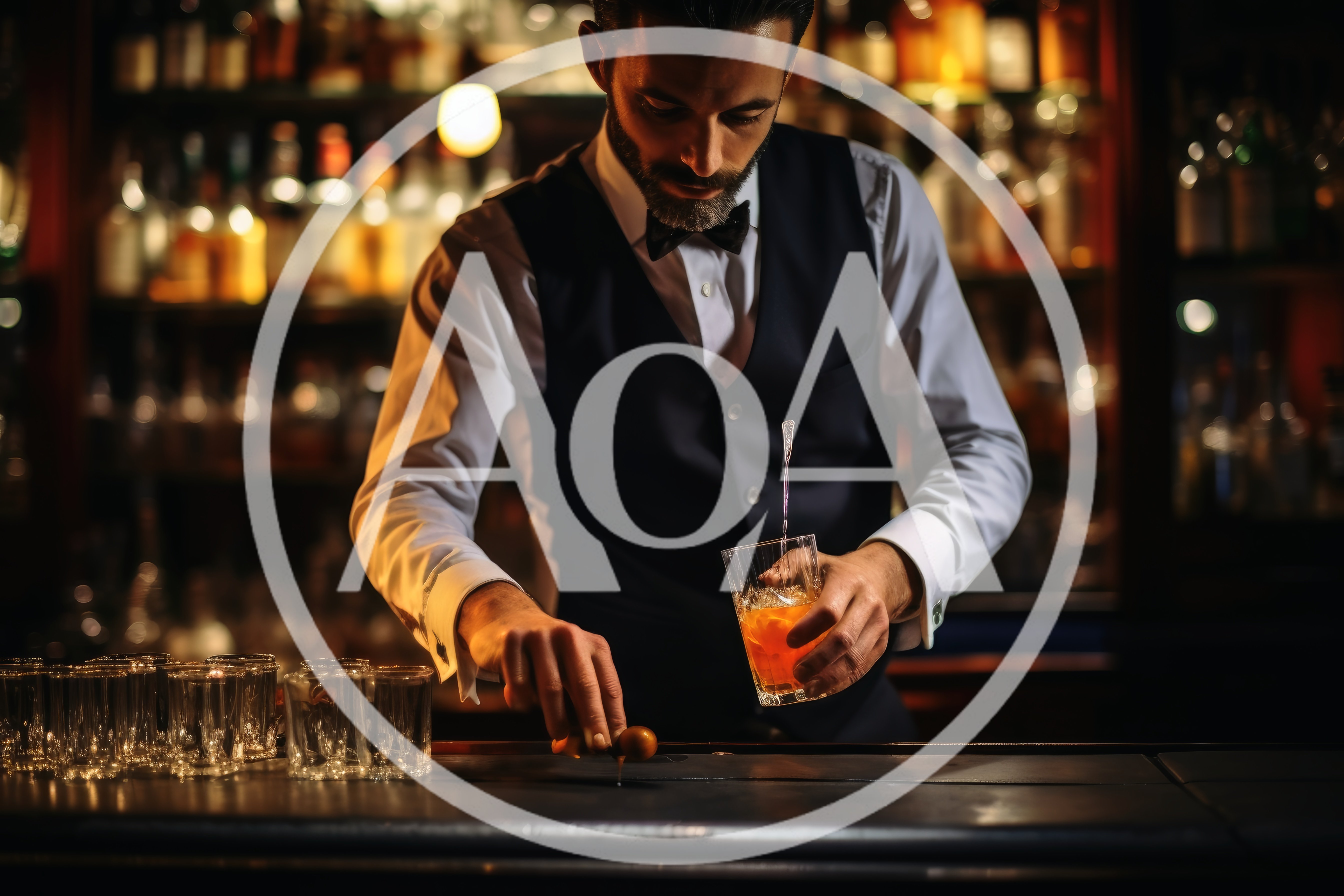 Professional Bartender Preparing A Cocktail In A Dimly Lit Bar