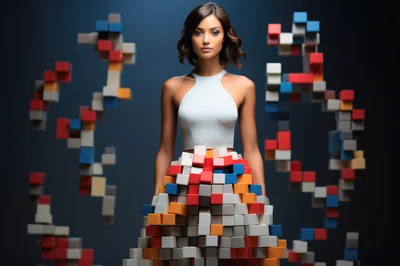 Fashion Model Wearing A Geometric Cube Skirt