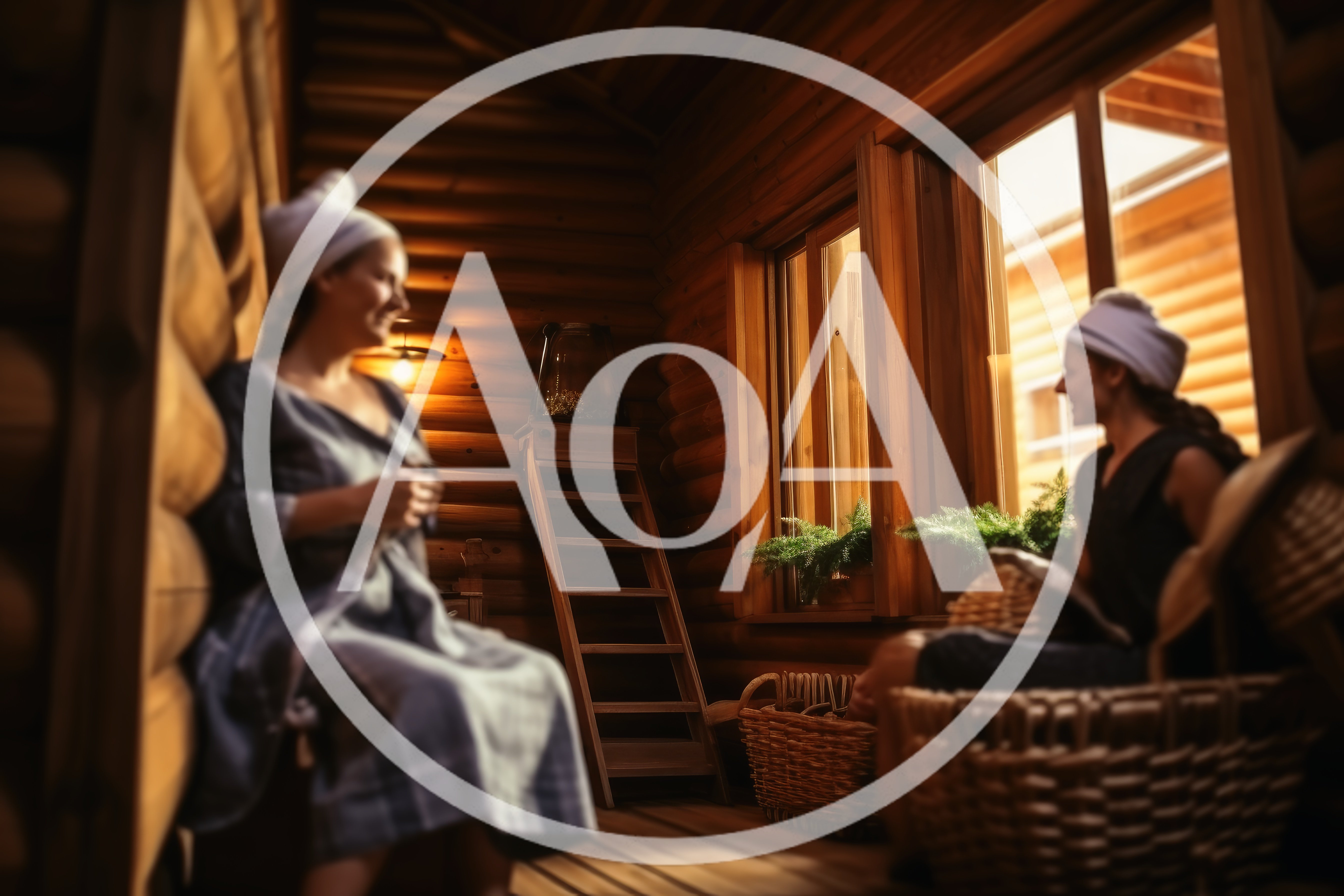 Two Women Relaxing In A Rustic Wooden Sauna