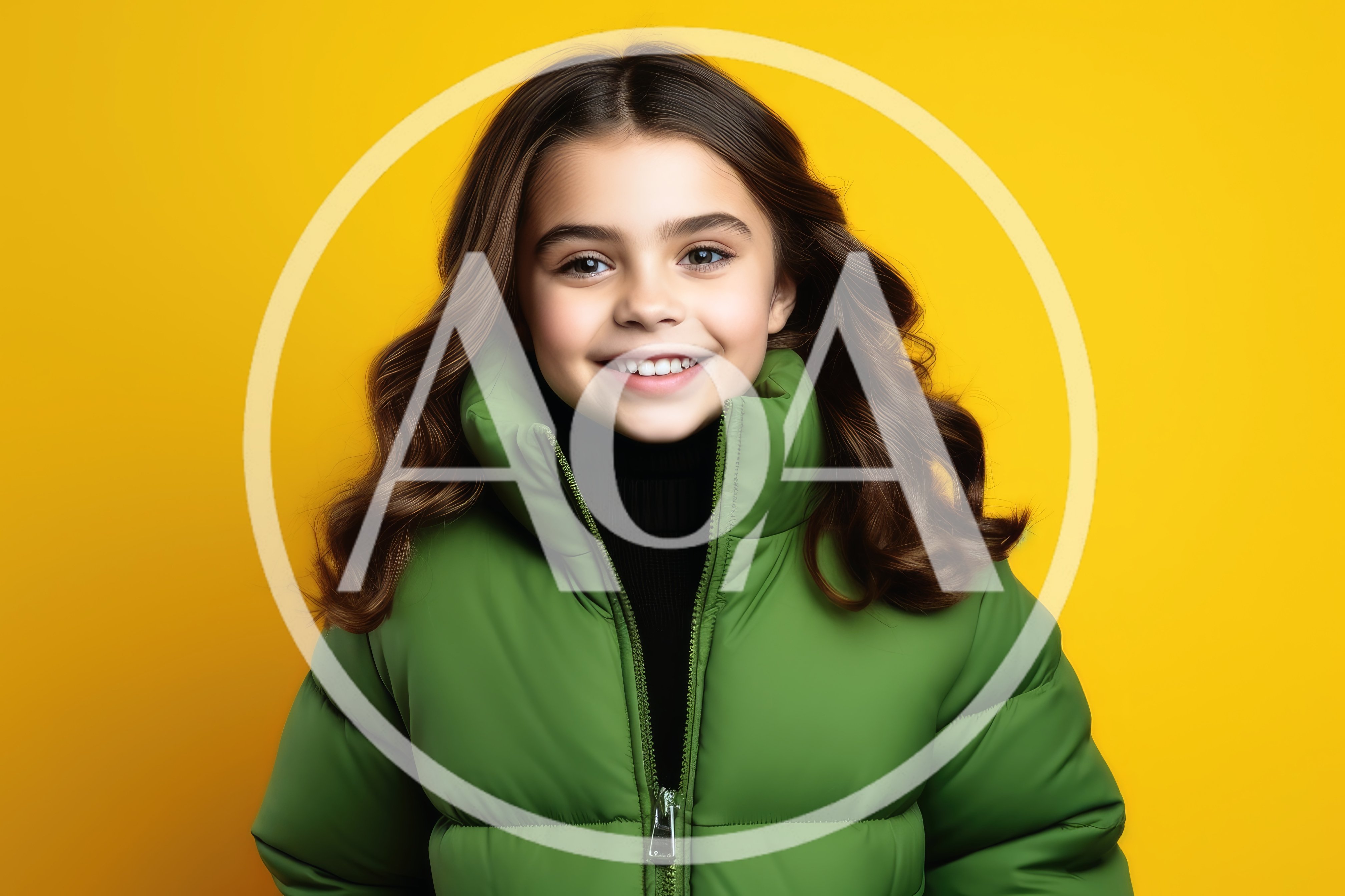 Smiling Young Girl Wearing Green Puffer Jacket