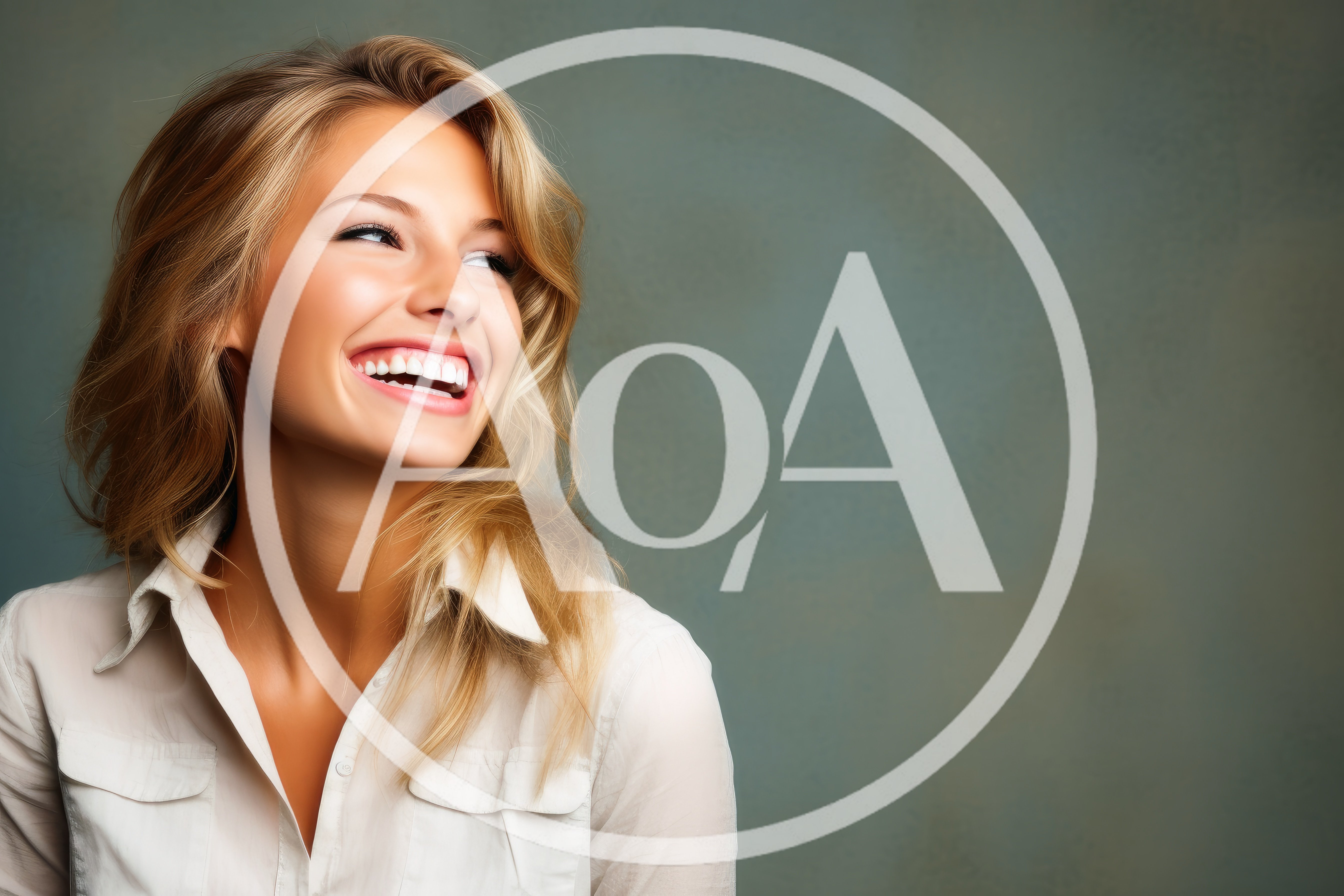 Happy Blonde Woman Laughing In Studio Portrait