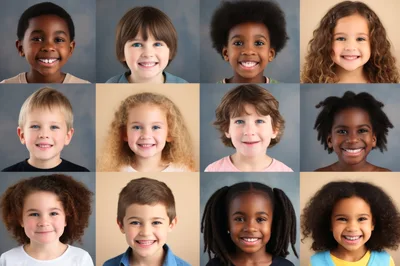 Diverse Group Of Smiling Children Portraits