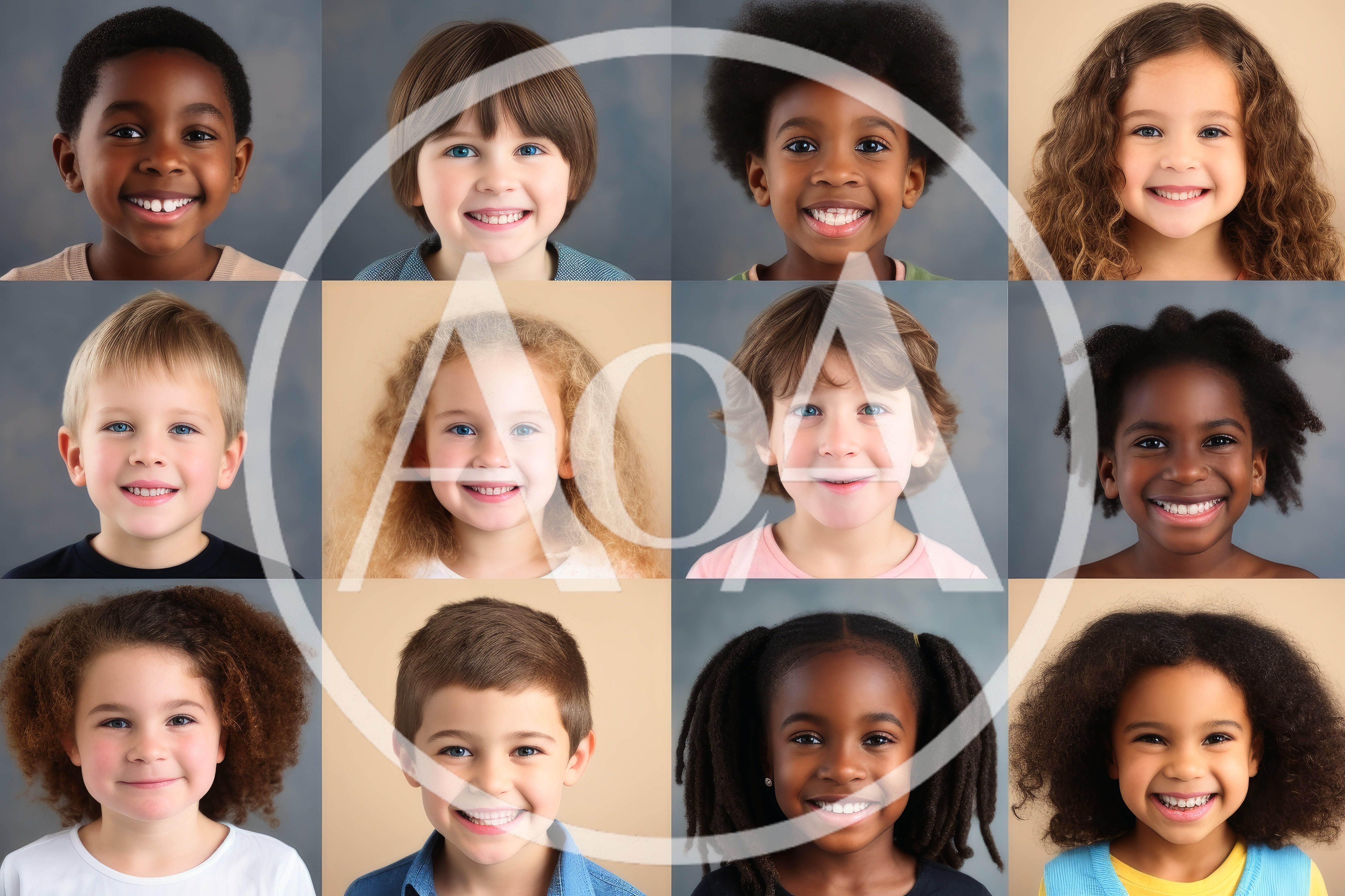 Diverse Group Of Smiling Children Portraits
