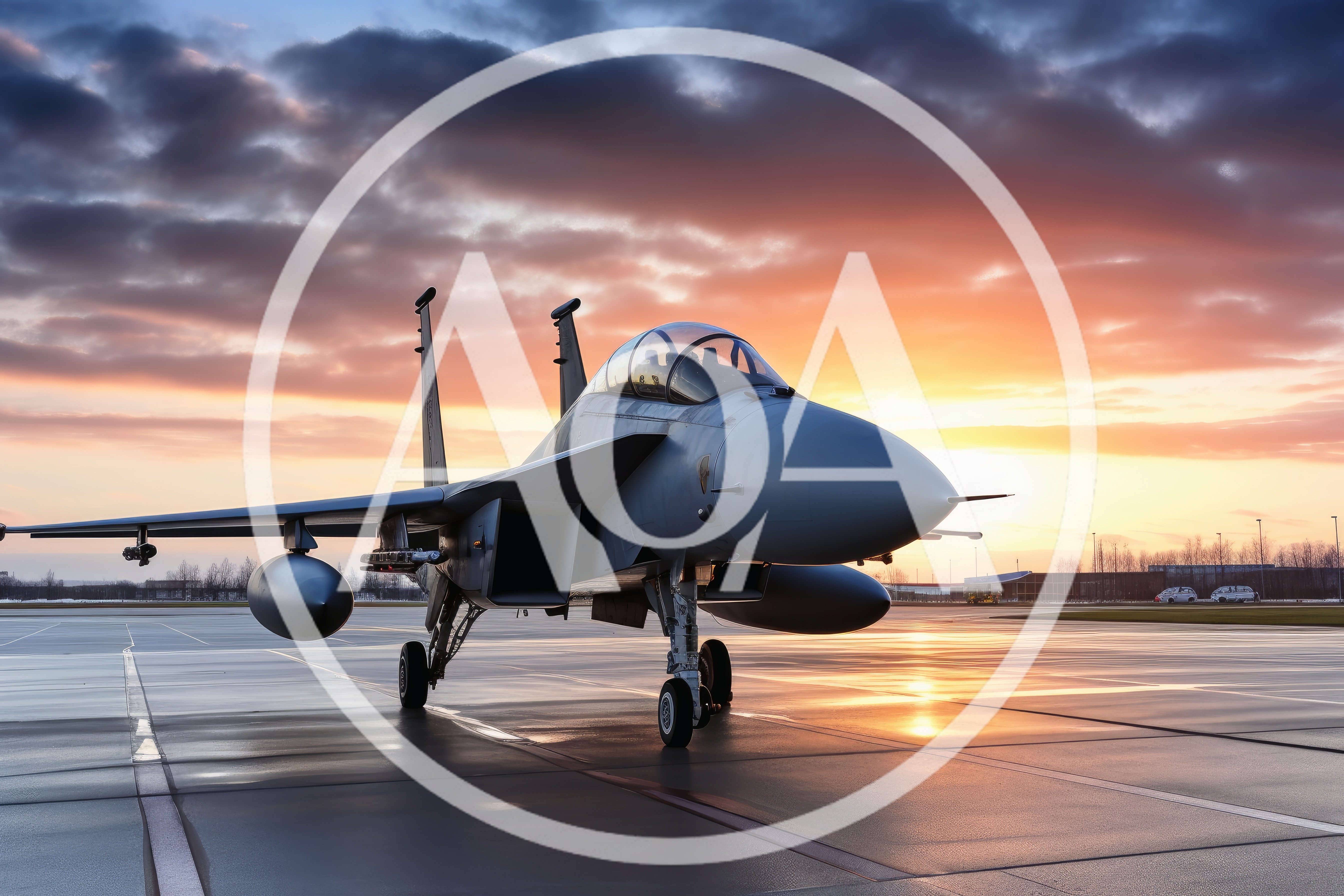 F-15 Eagle Fighter Jet Parked On Tarmac At Sunset
