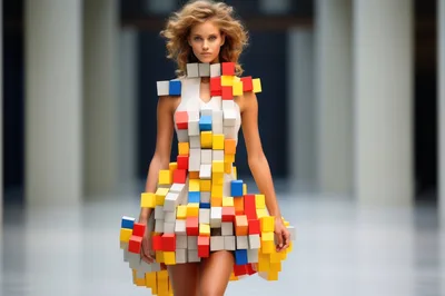 Fashion Model Wearing Avant Garde Geometric Cube Dress