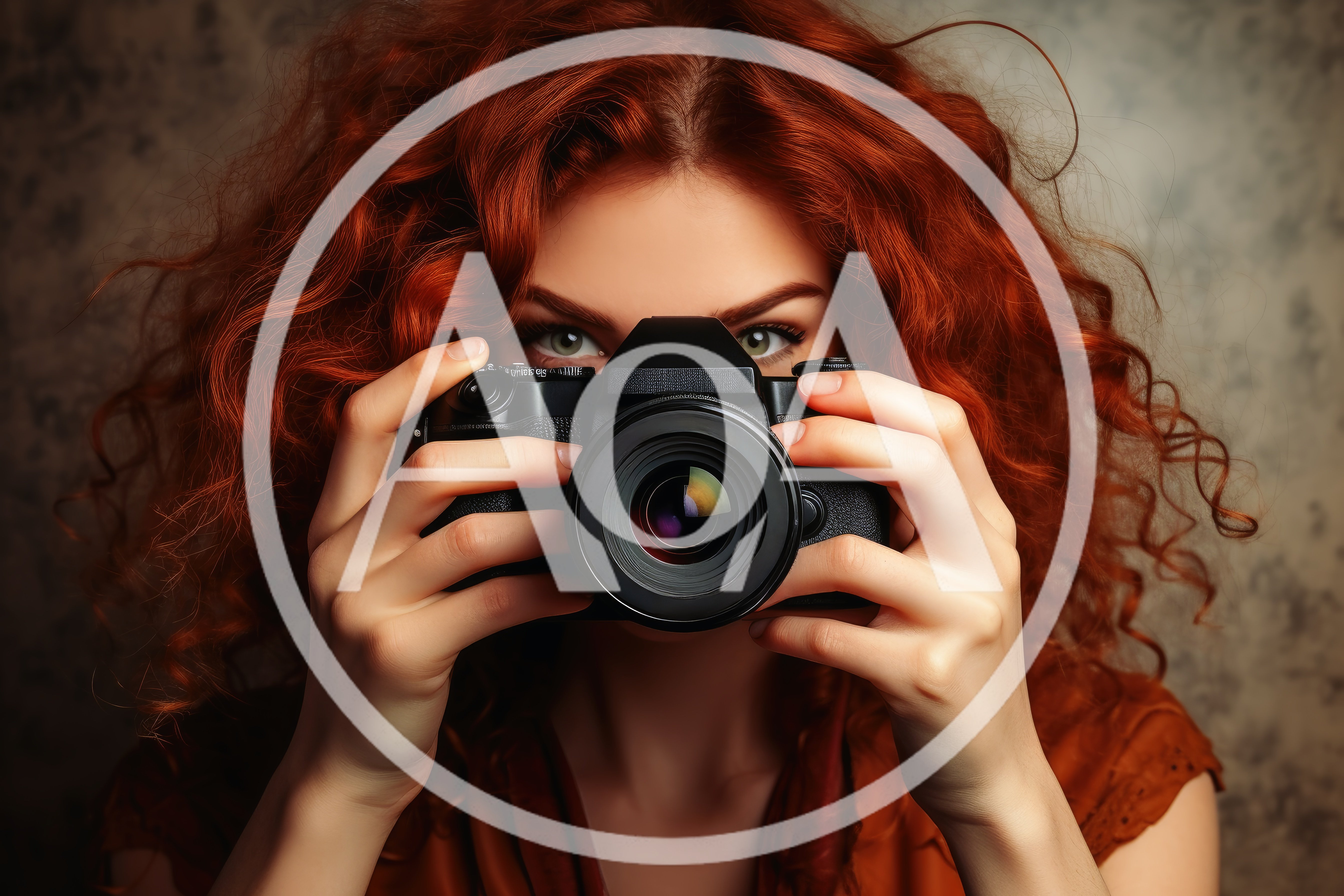 Redheaded Woman Holding A Professional DSLR Camera