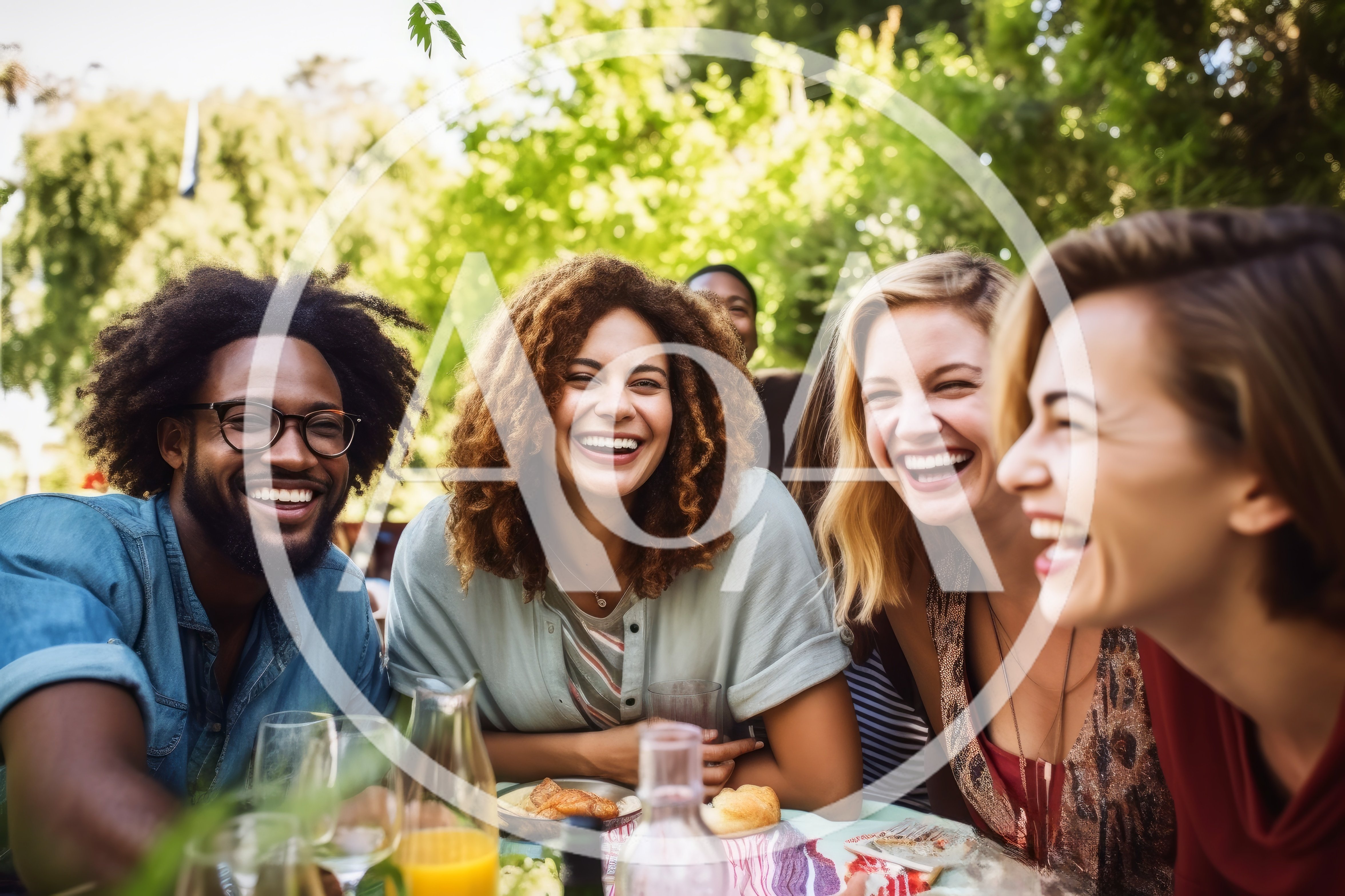 Diverse Friends Laughing Together At Outdoor Garden Party