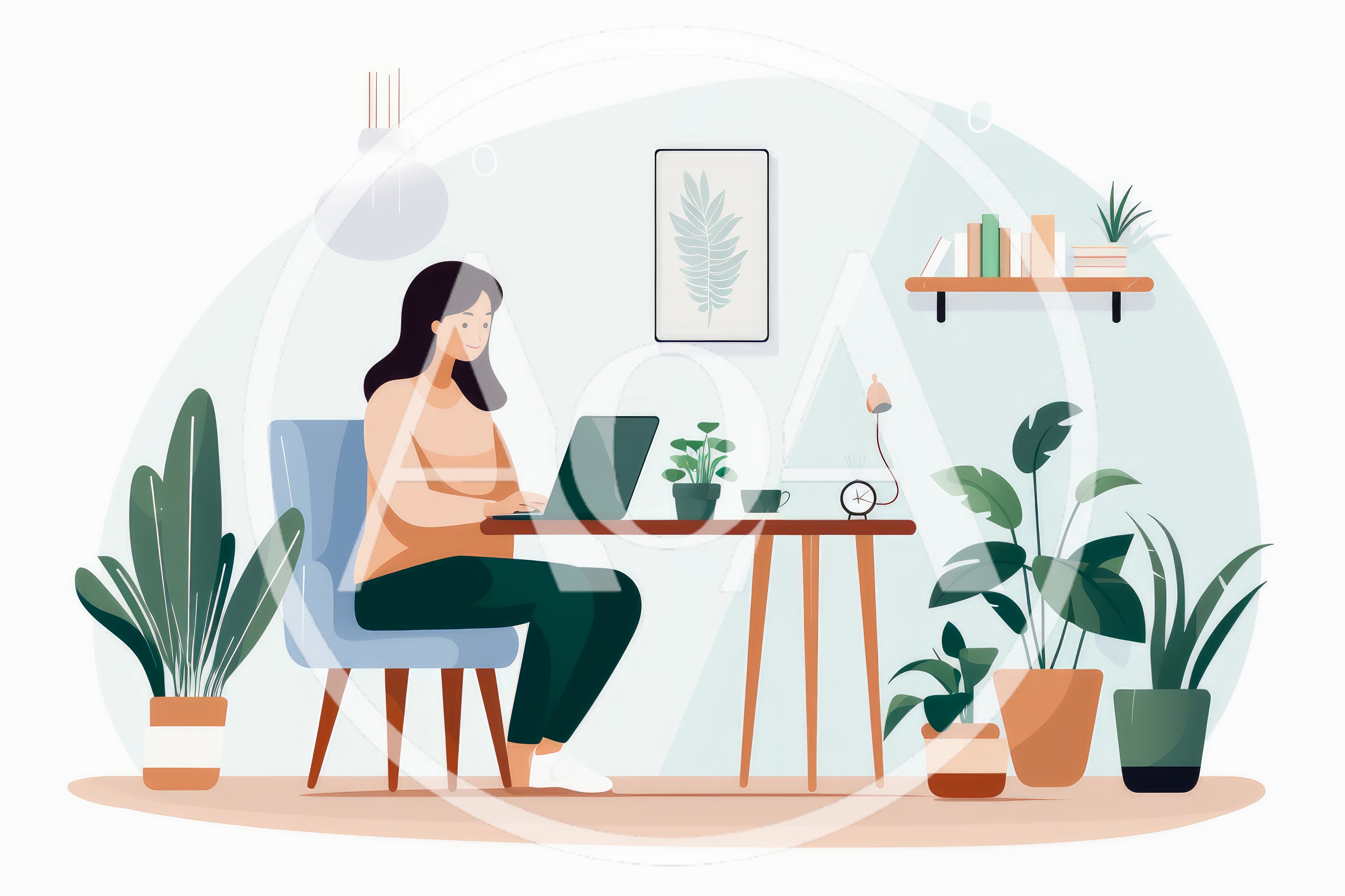 Woman Working On Laptop In A Cozy Home Office