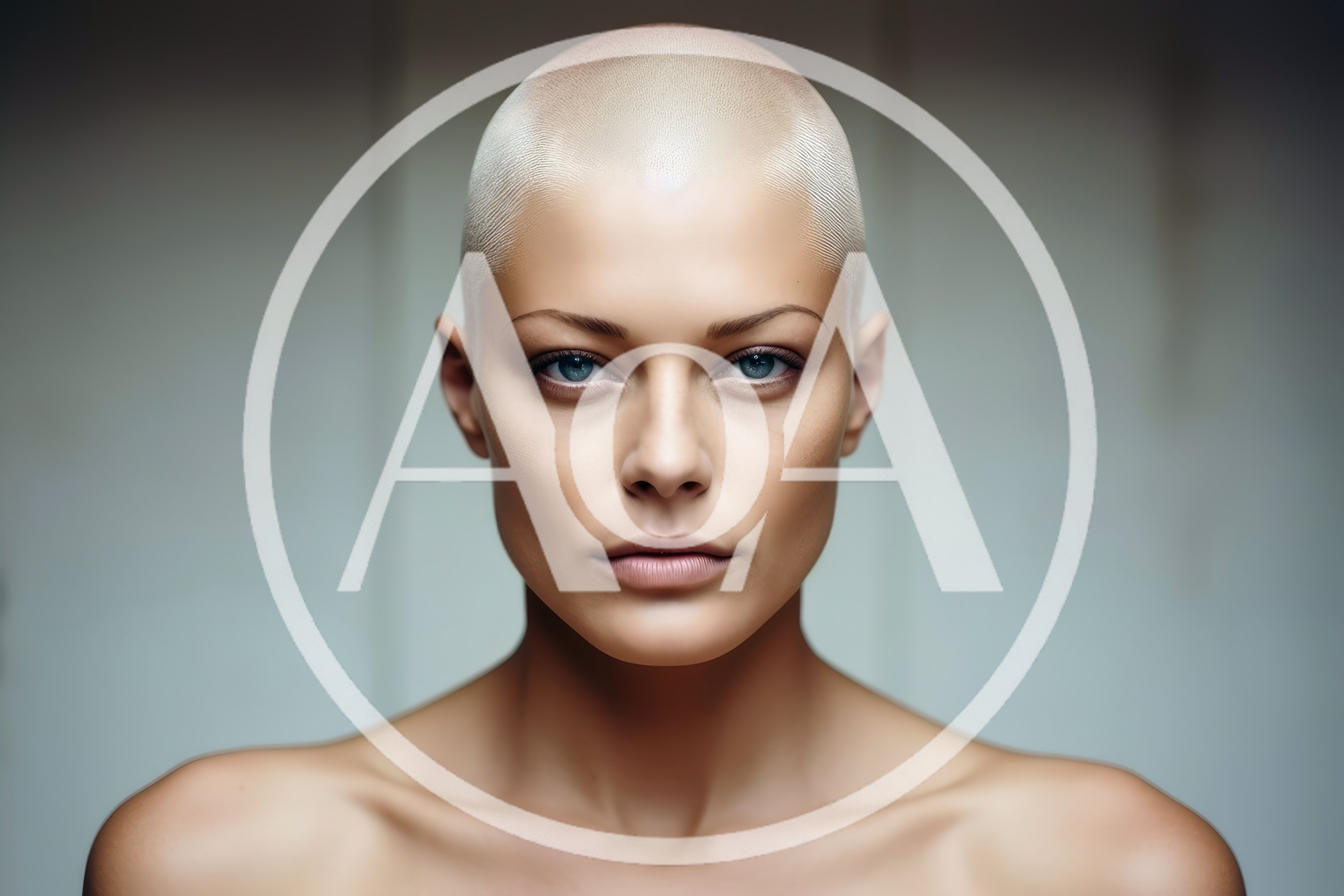 Portrait Of A Bald Woman With Blue Eyes