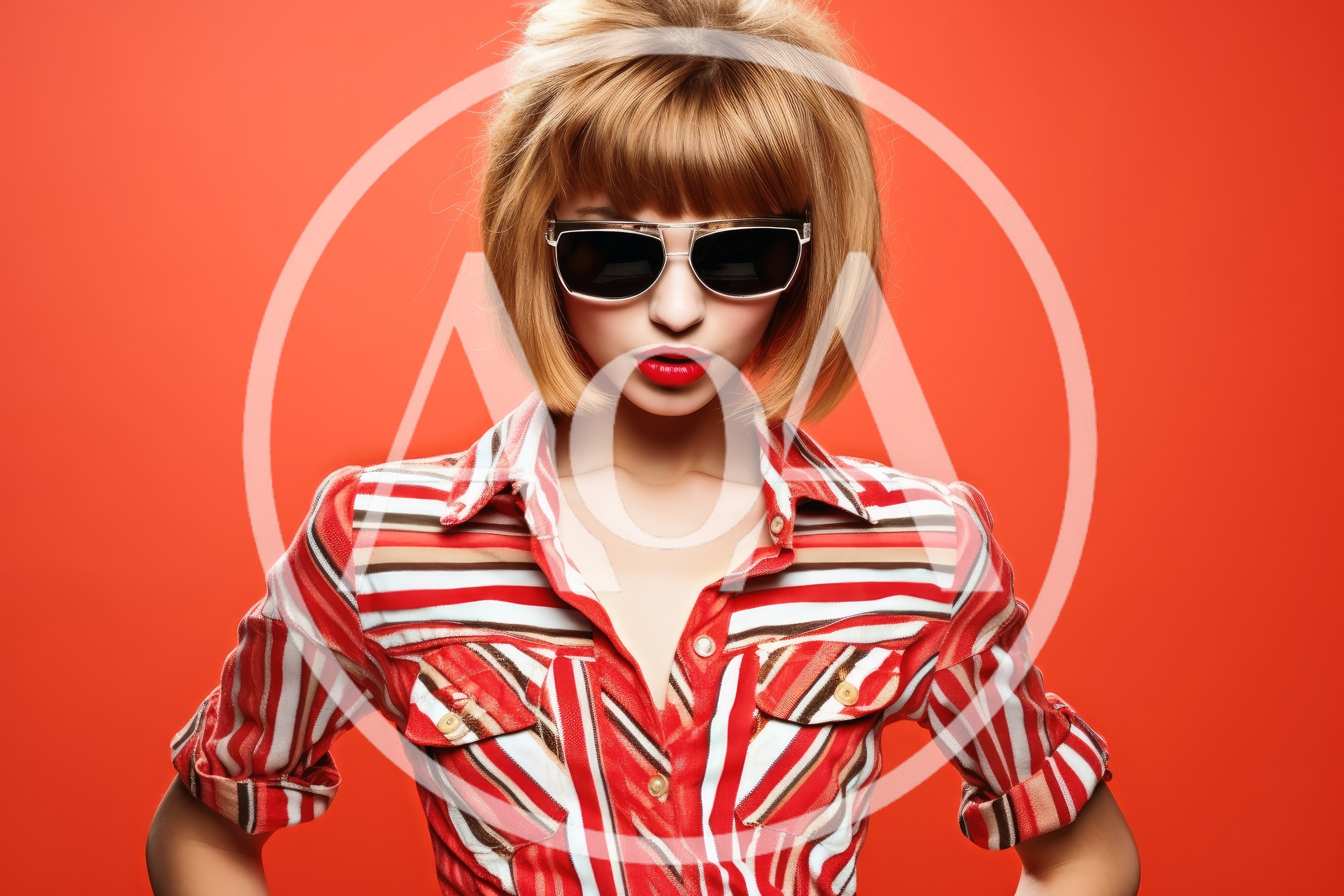 Fashionable Woman With Bob Haircut Wearing Striped Shirt
