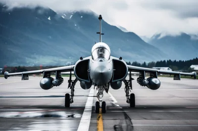 Front View Of A Fighter Jet On Tarmac
