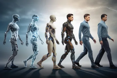 Evolutionary Progression From Robotic Android To Human Male