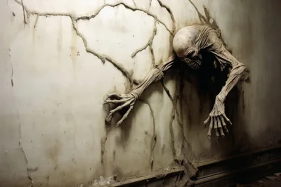 Horror Creature Emerging From A Cracked Wall