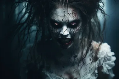 Terrifying Ghostly Woman With Glowing Red Eyes
