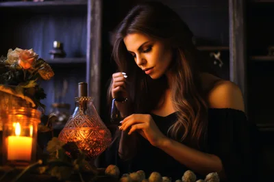 Elegant Woman Tasting Fine Cognac In Dimly Lit Study