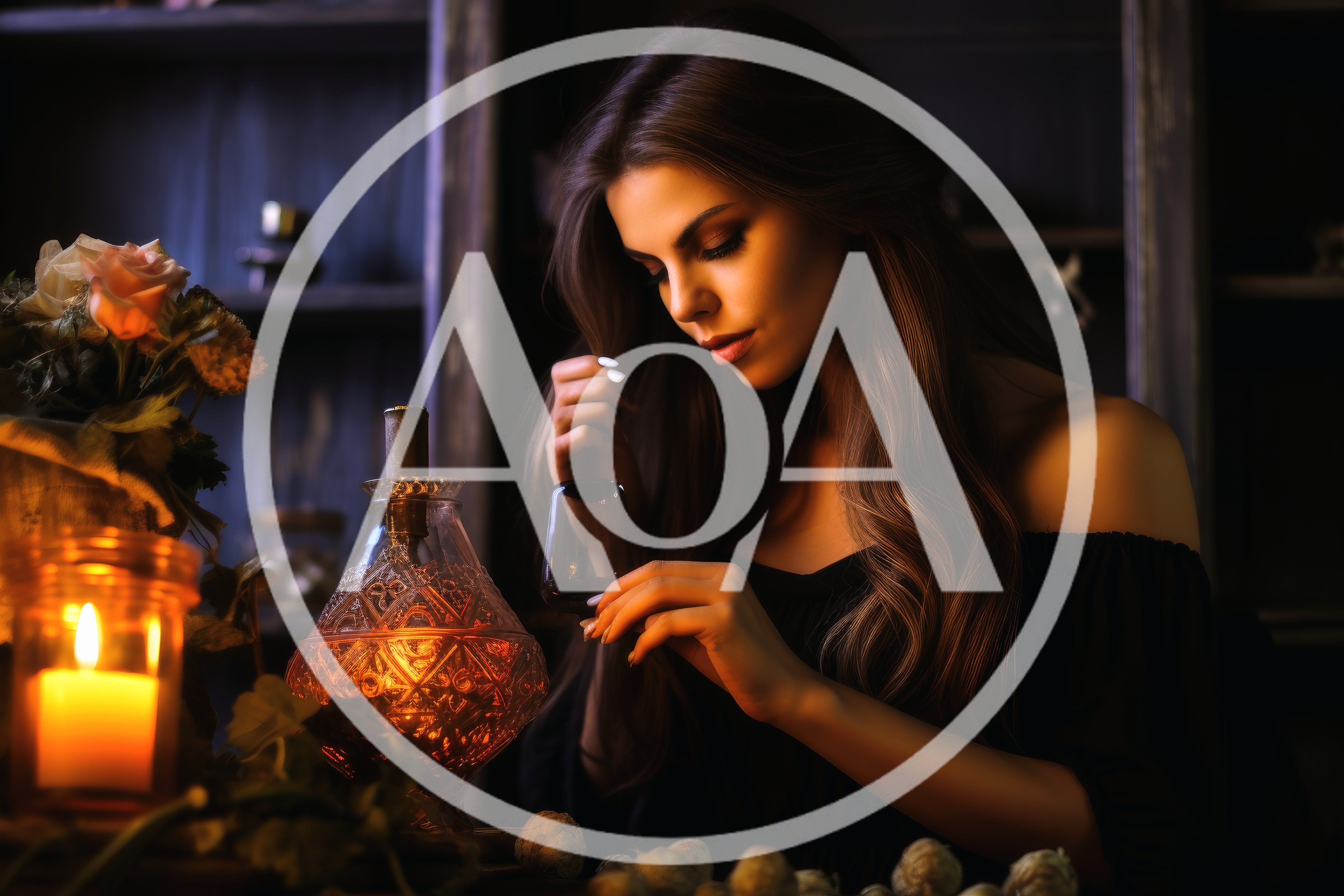 Elegant Woman Tasting Fine Cognac In Dimly Lit Study