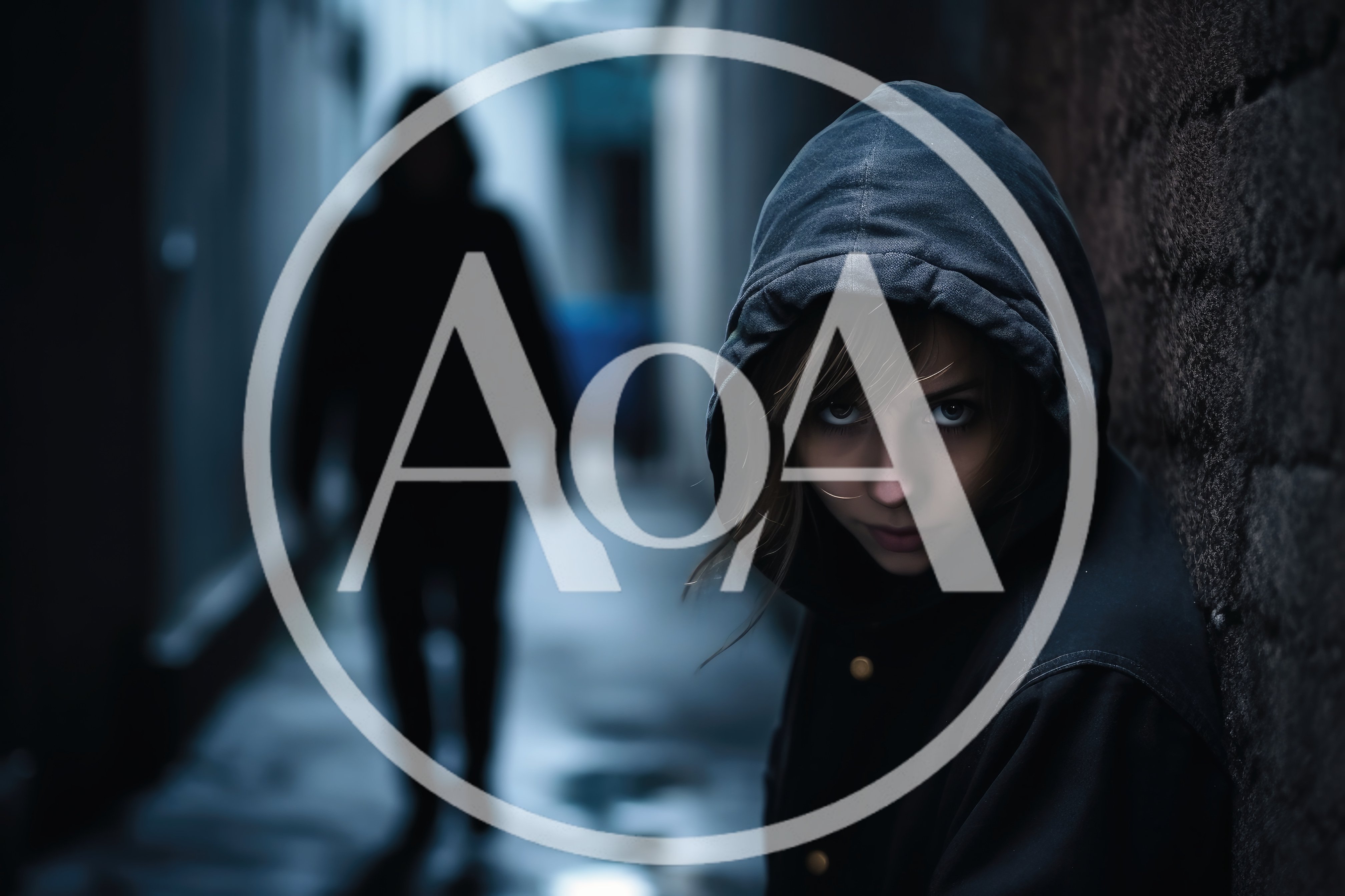 Young Woman Hiding From A Shadowy Figure In Alley