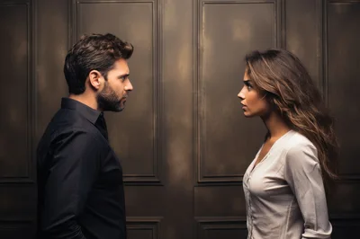 Man And Woman Facing Each Other In Tense Confrontation