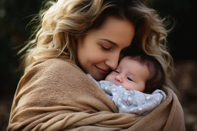 Mother Holding Her Newborn Baby In A Soft Blanket