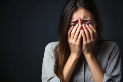 Young Woman Crying With Hands Covering Her Face