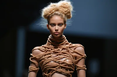 Fashion Model Wearing Avant Garde Rope Wrapped Bodice