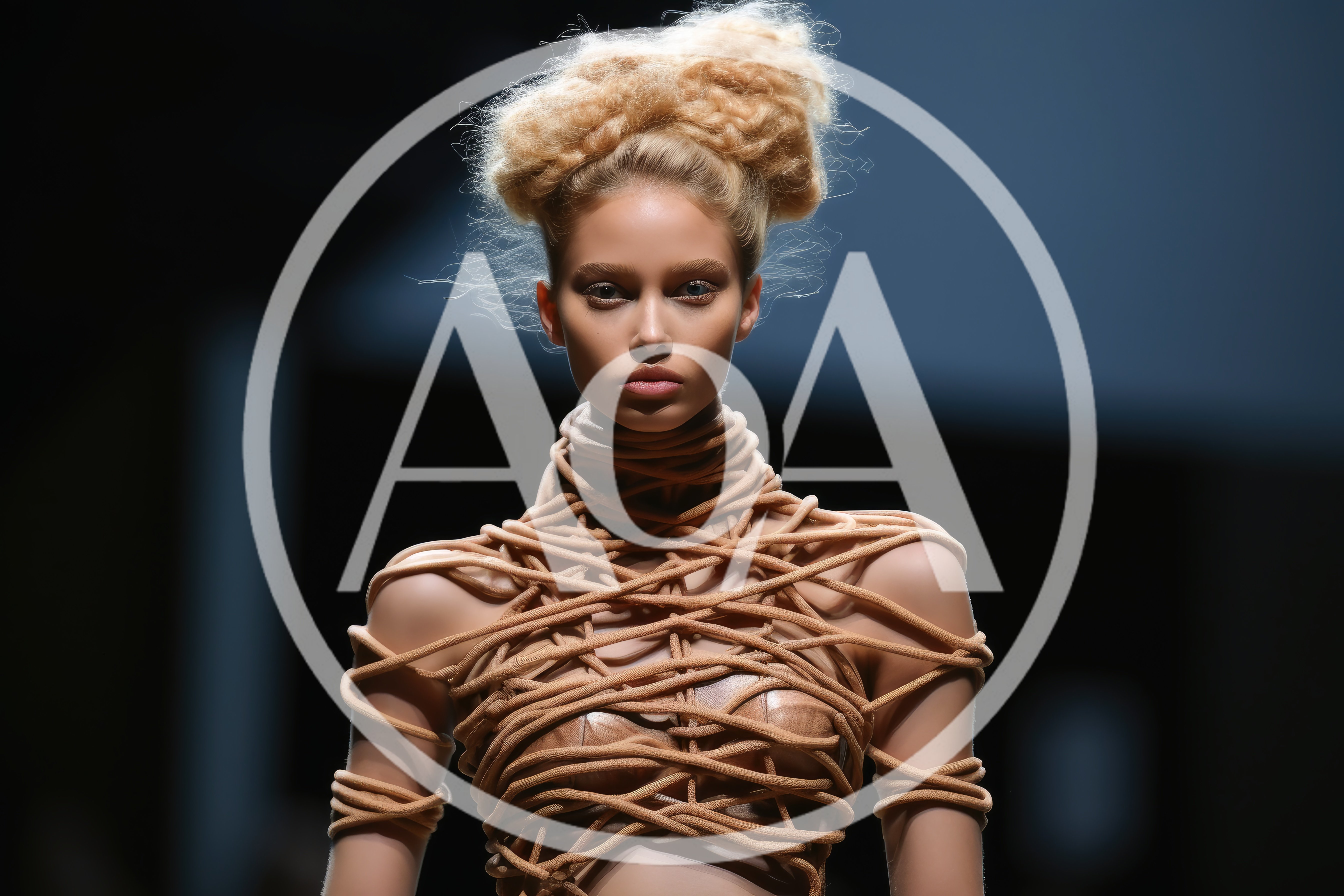 Fashion Model Wearing Avant Garde Rope Wrapped Bodice