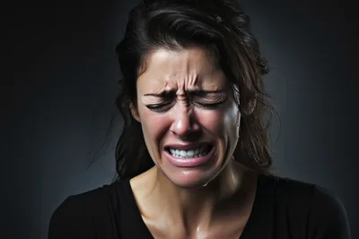 Close Up Portrait Of A Woman Crying