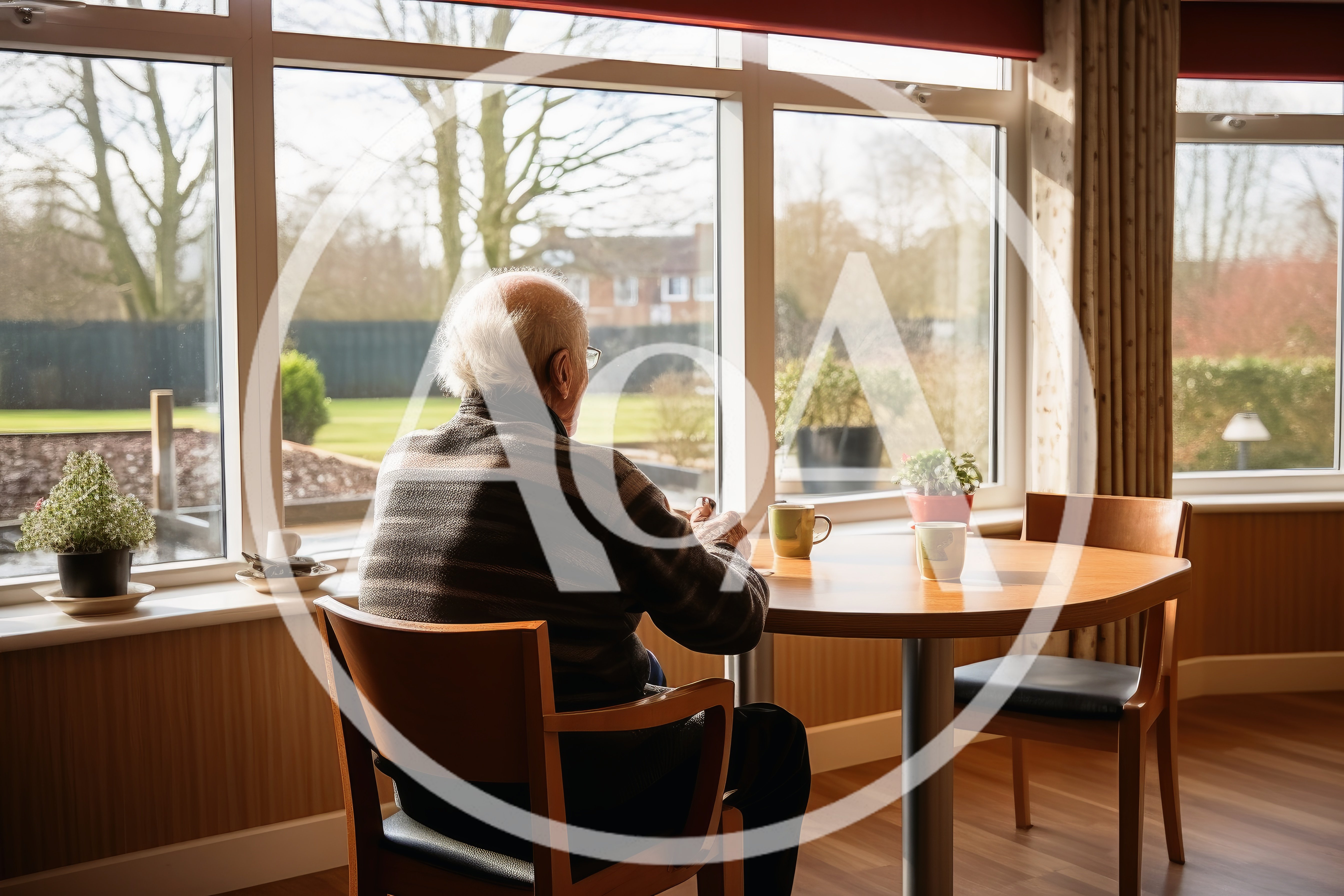 Elderly Man Sitting Alone At A Table By The Window