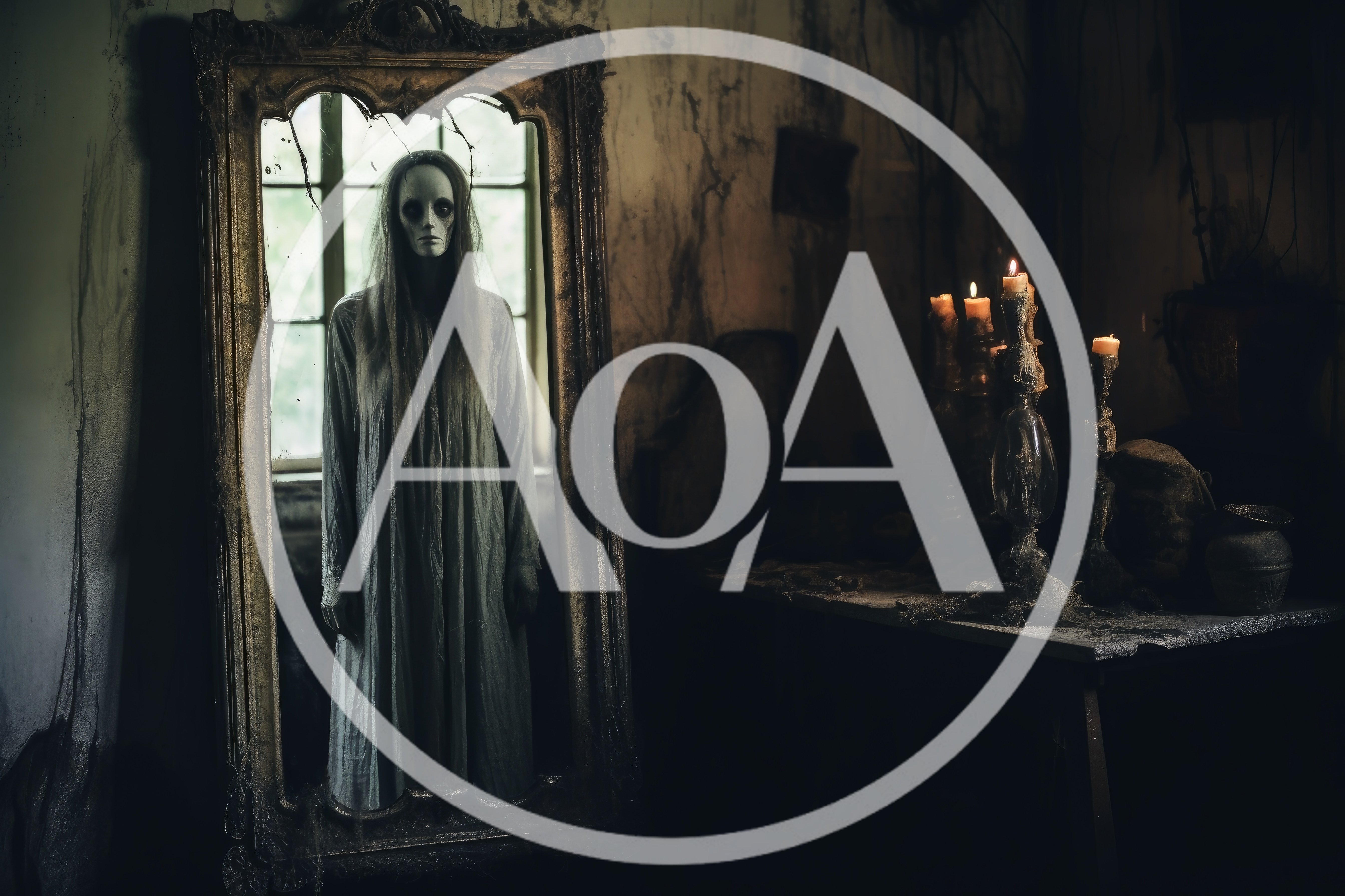 Ghostly Figure Standing Inside An Antique Mirror