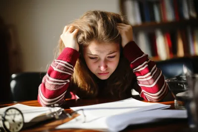Stressed Young Student Crying Over Schoolwork