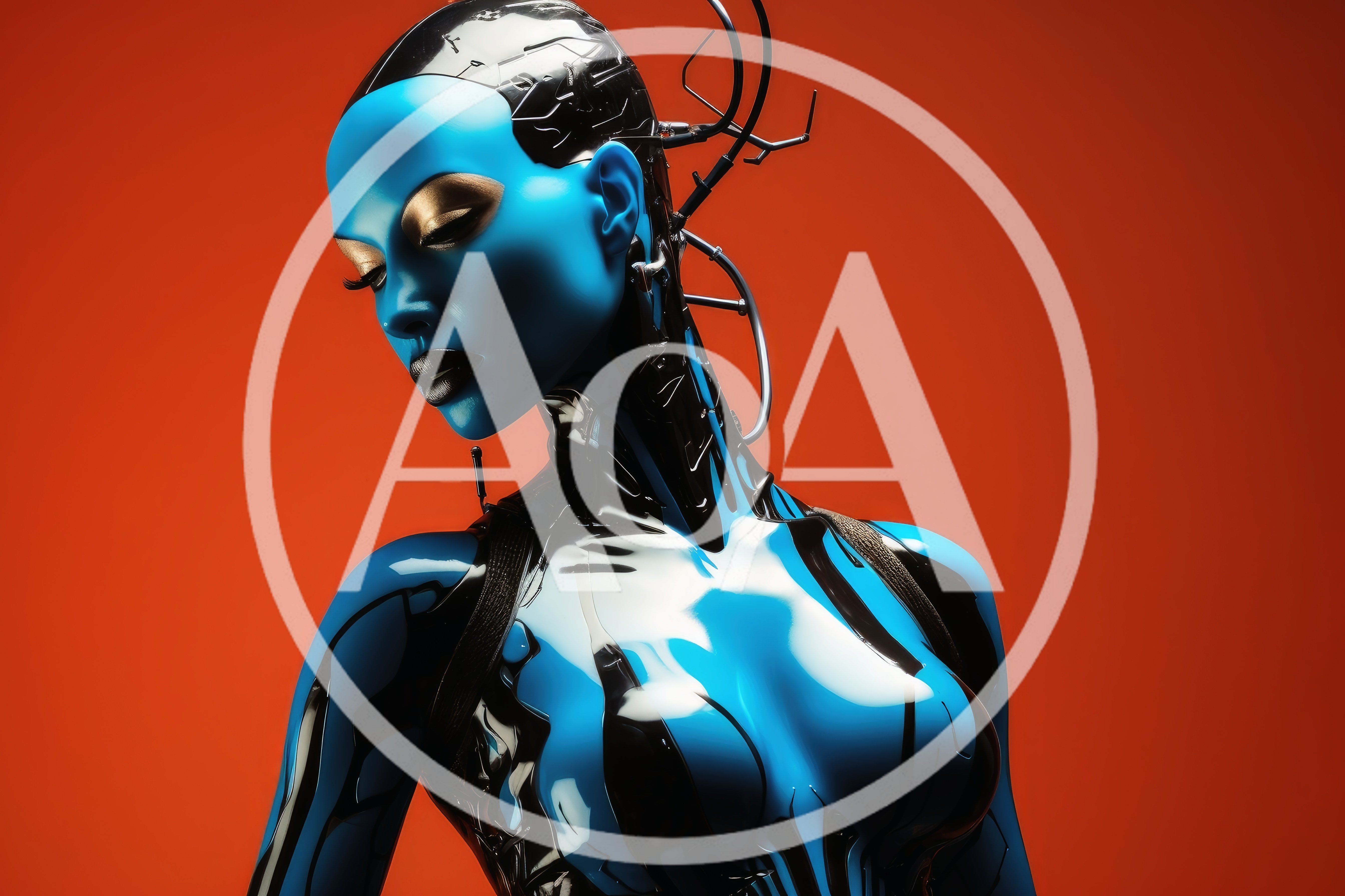 Futuristic Blue Android Portrait With Glossy Cybernetic Details