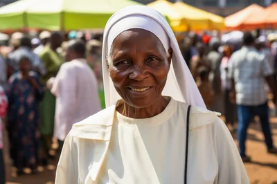 Portrait Of An Elderly African Nun Smiling Outdoors