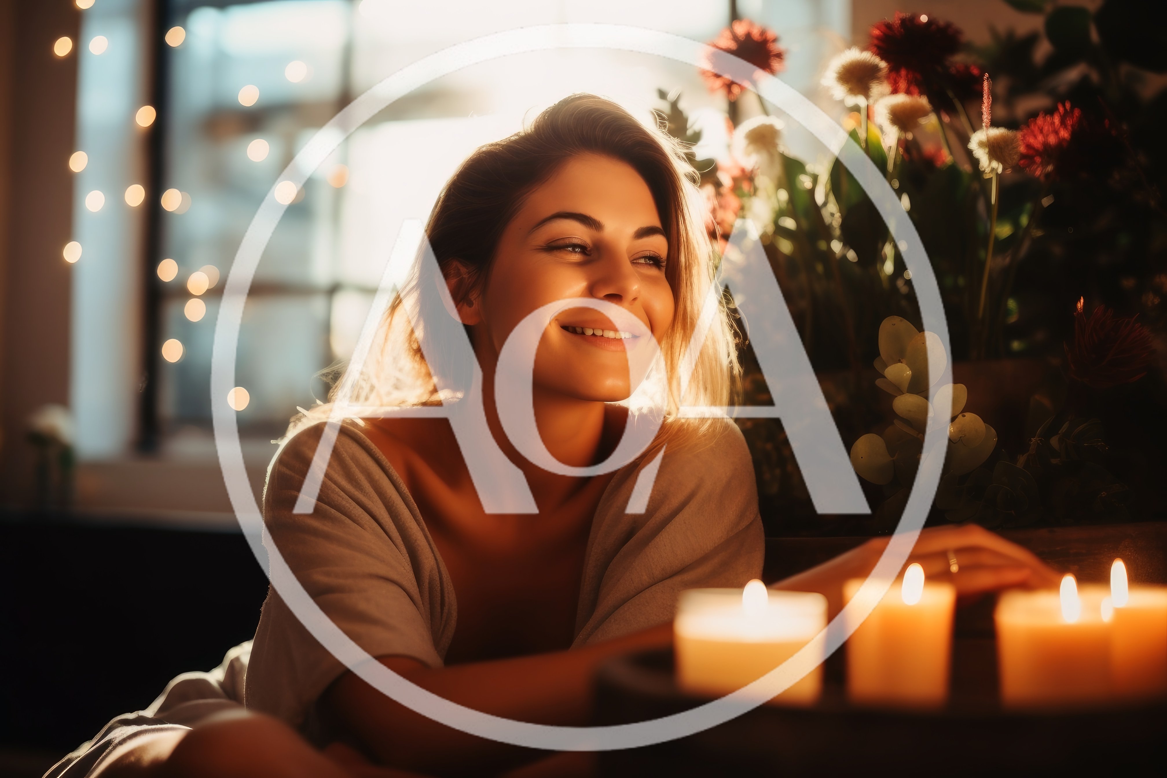 Young Woman Relaxing With Candles And Flowers