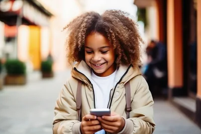 Young Girl Using Smartphone Outdoors