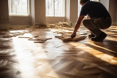 Professional Craftsman Installing Herringbone Hardwood Flooring
